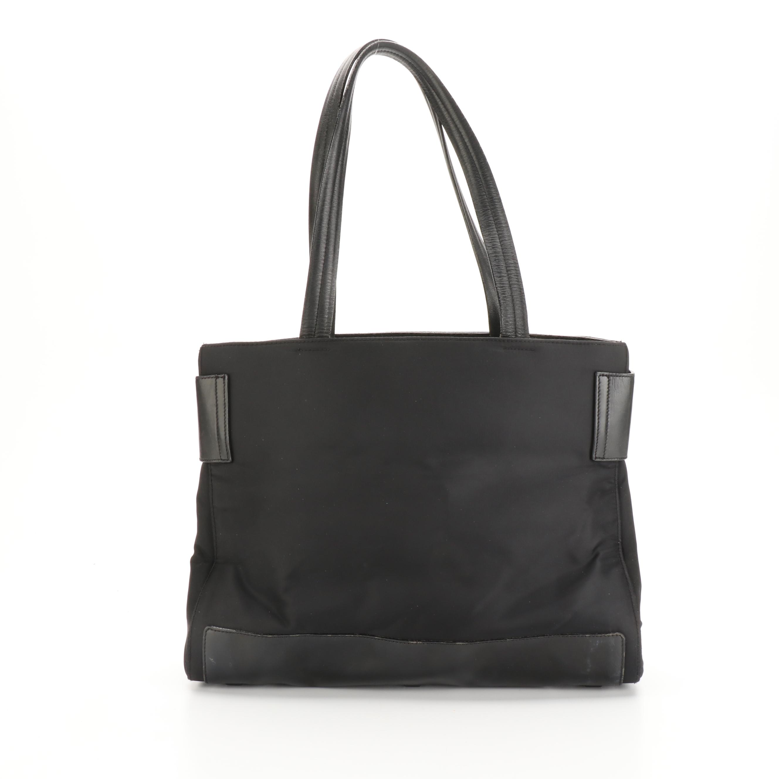 Prada Shoulder Bag in Black Nylon Tessuto and Smooth Leather