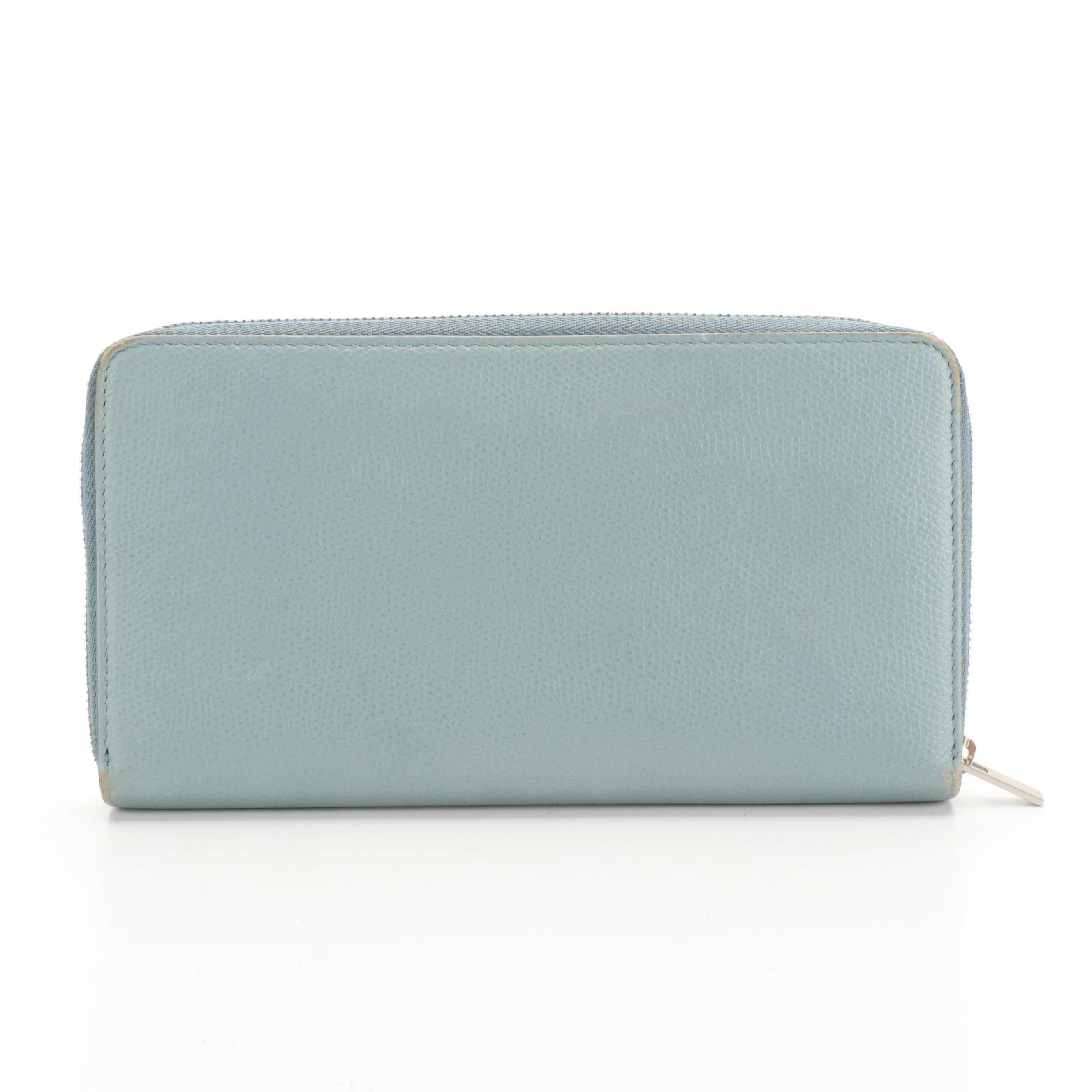 Céline Zip-Around Wallet in Light Blue Grained Leather with Box