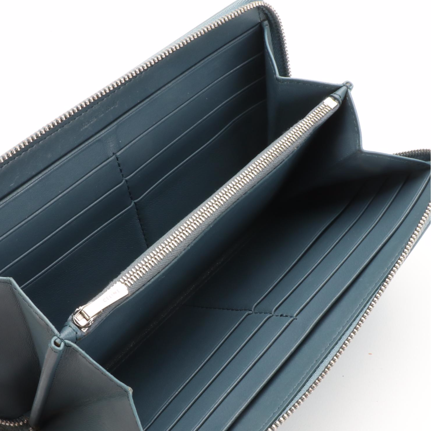 Céline Zip-Around Wallet in Light Blue Grained Leather with Box