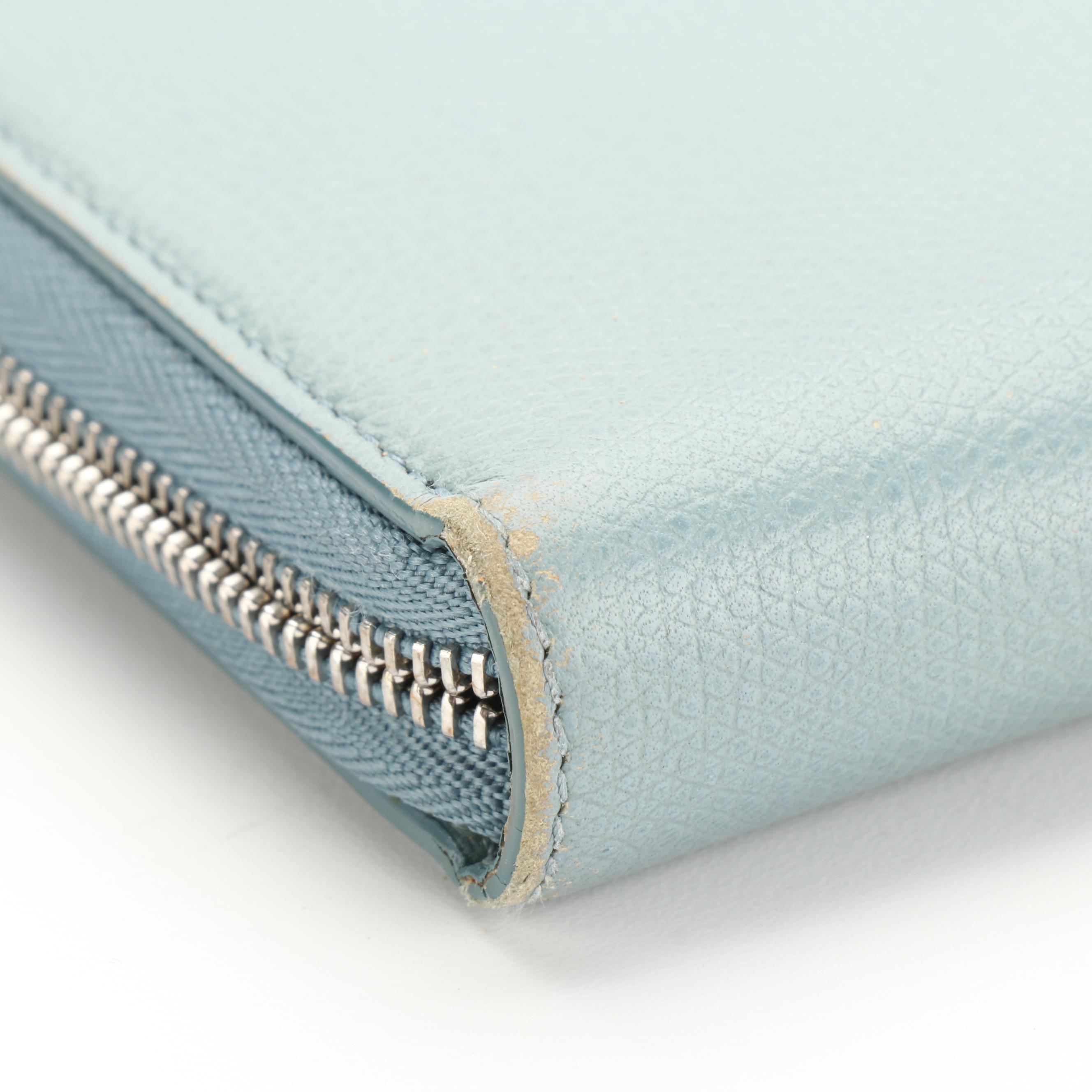 Céline Zip-Around Wallet in Light Blue Grained Leather with Box
