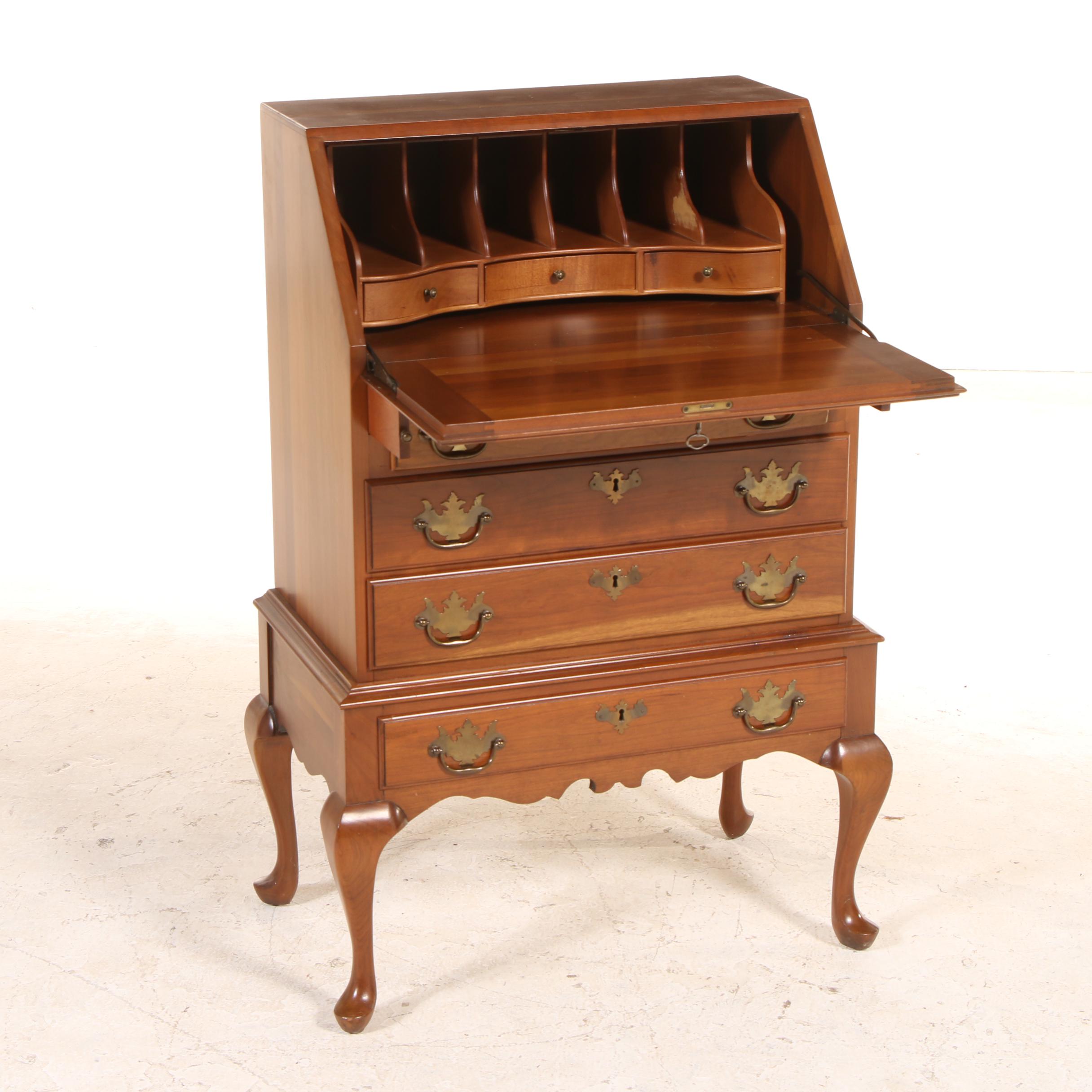 Taylor Jamestown Queen Anne Style Cherrywood Slant-Front Desk, Late 20th Century