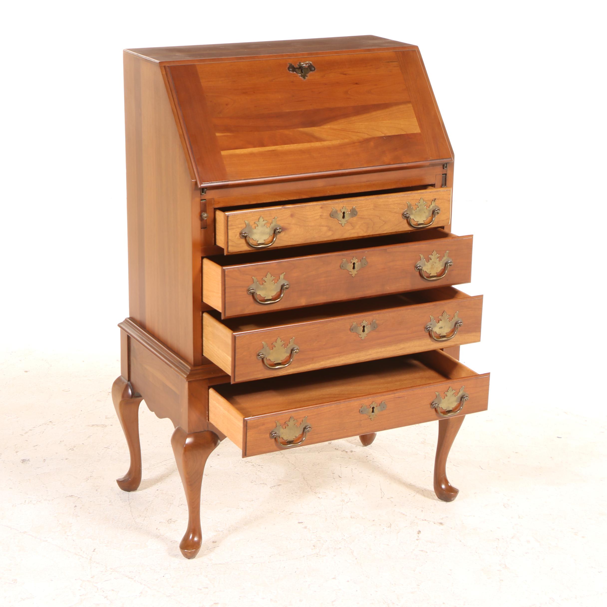 Taylor Jamestown Queen Anne Style Cherrywood Slant-Front Desk, Late 20th Century
