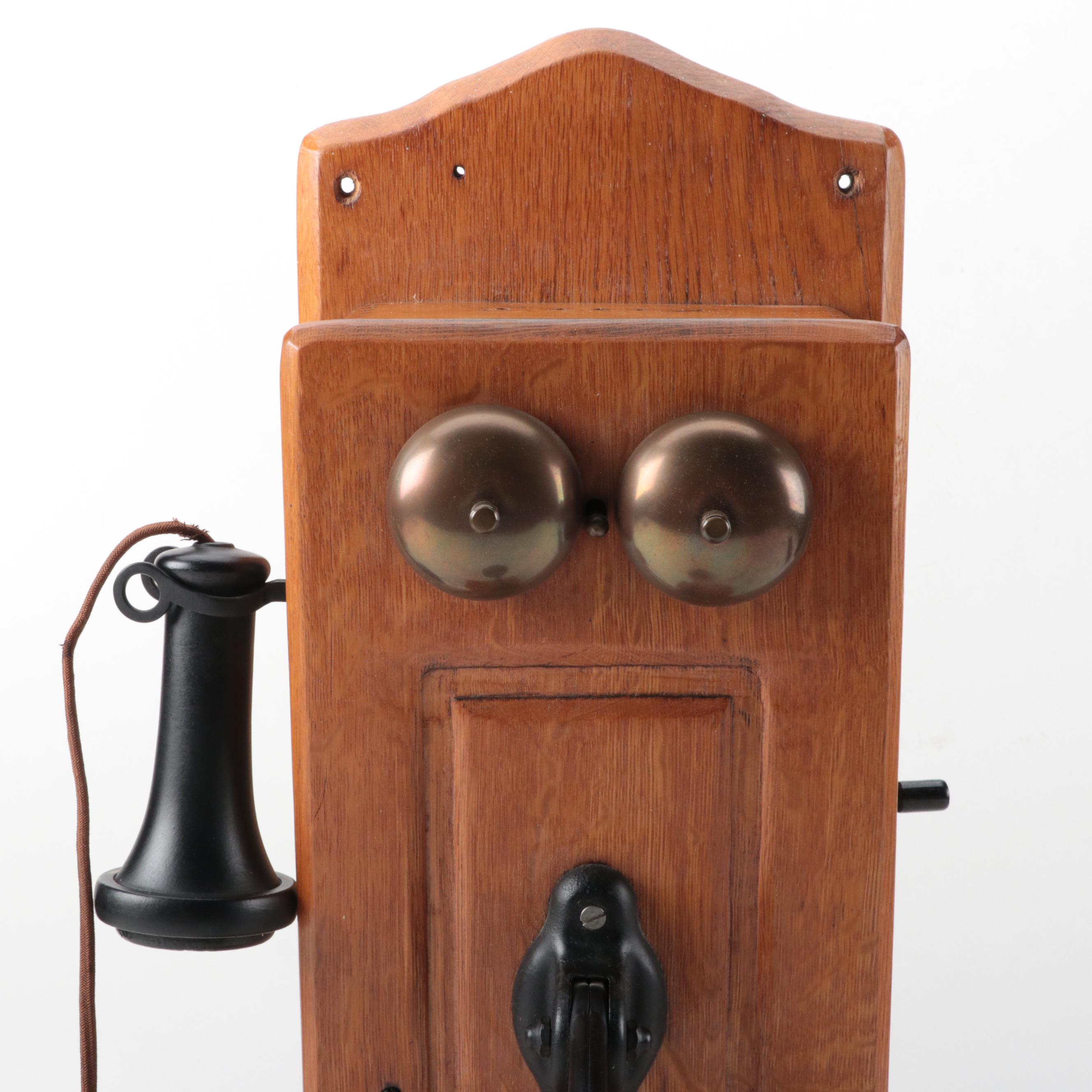 Chicago Telephone Supply Co. Oak Case Wall Phone, Early 20th Century