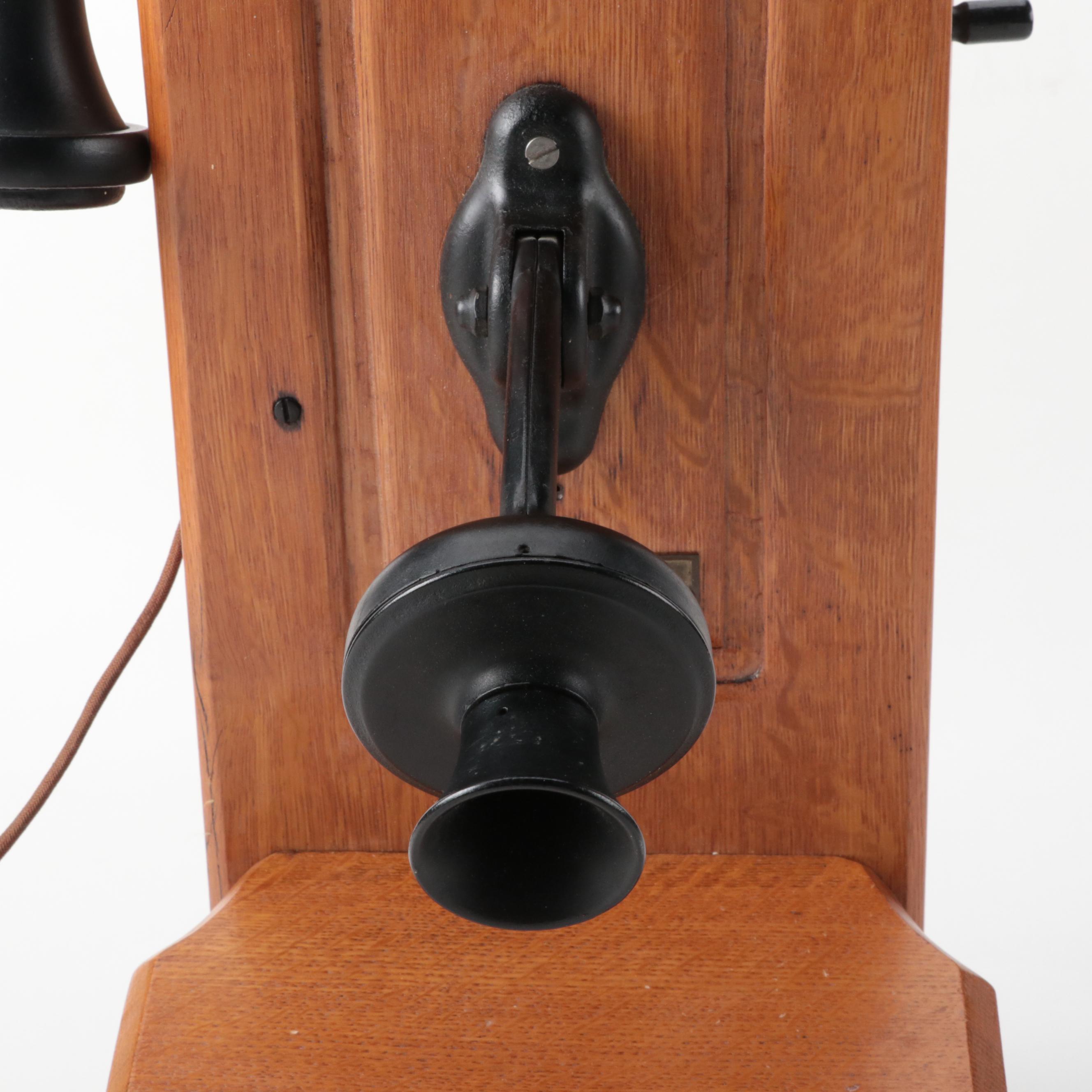 Chicago Telephone Supply Co. Oak Case Wall Phone, Early 20th Century