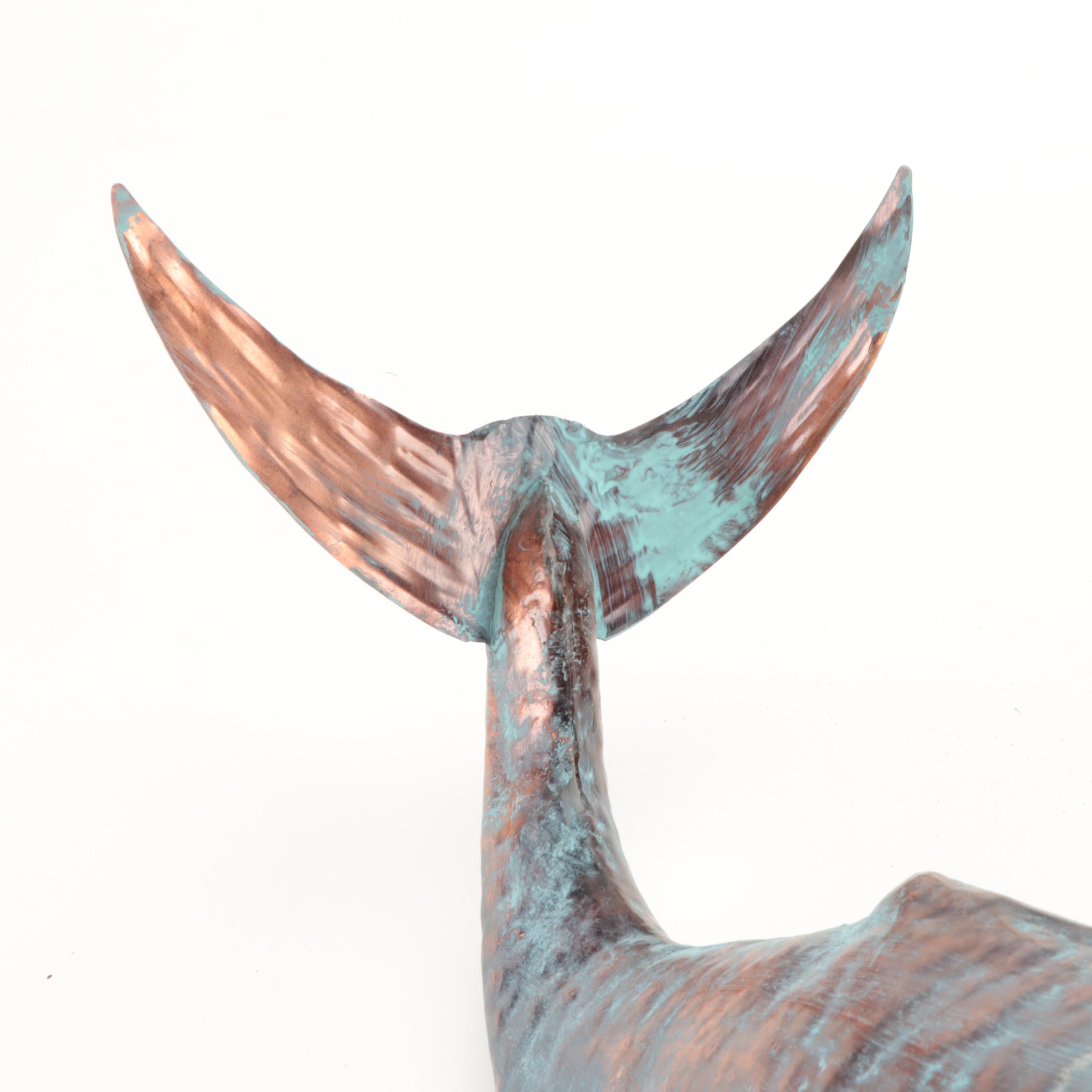 Forced Patina Copper Sperm Whale Weathervane Figure