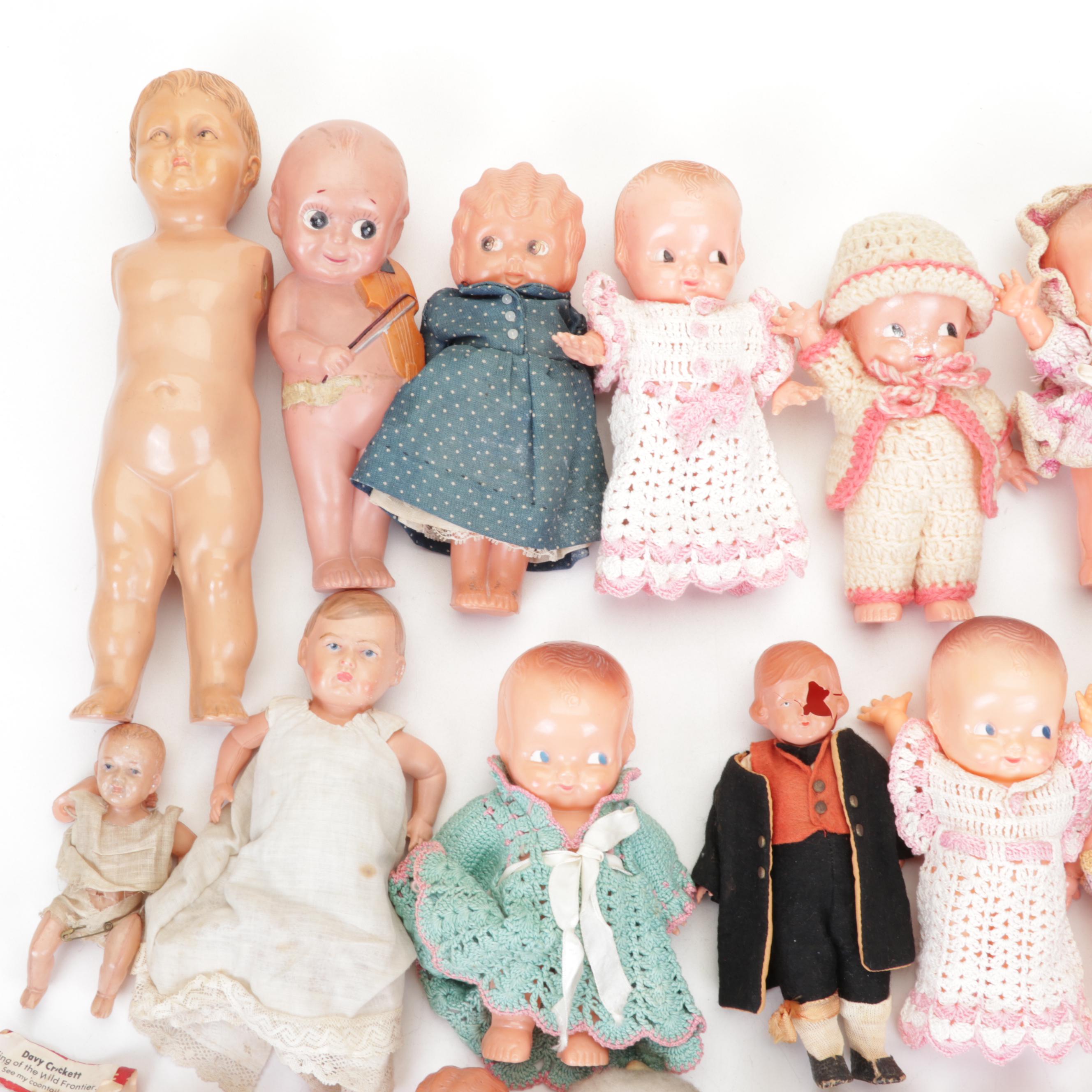 Knickerbocker Kewpie with Other Plastic and Celluloid Dolls, Mid-20th Century
