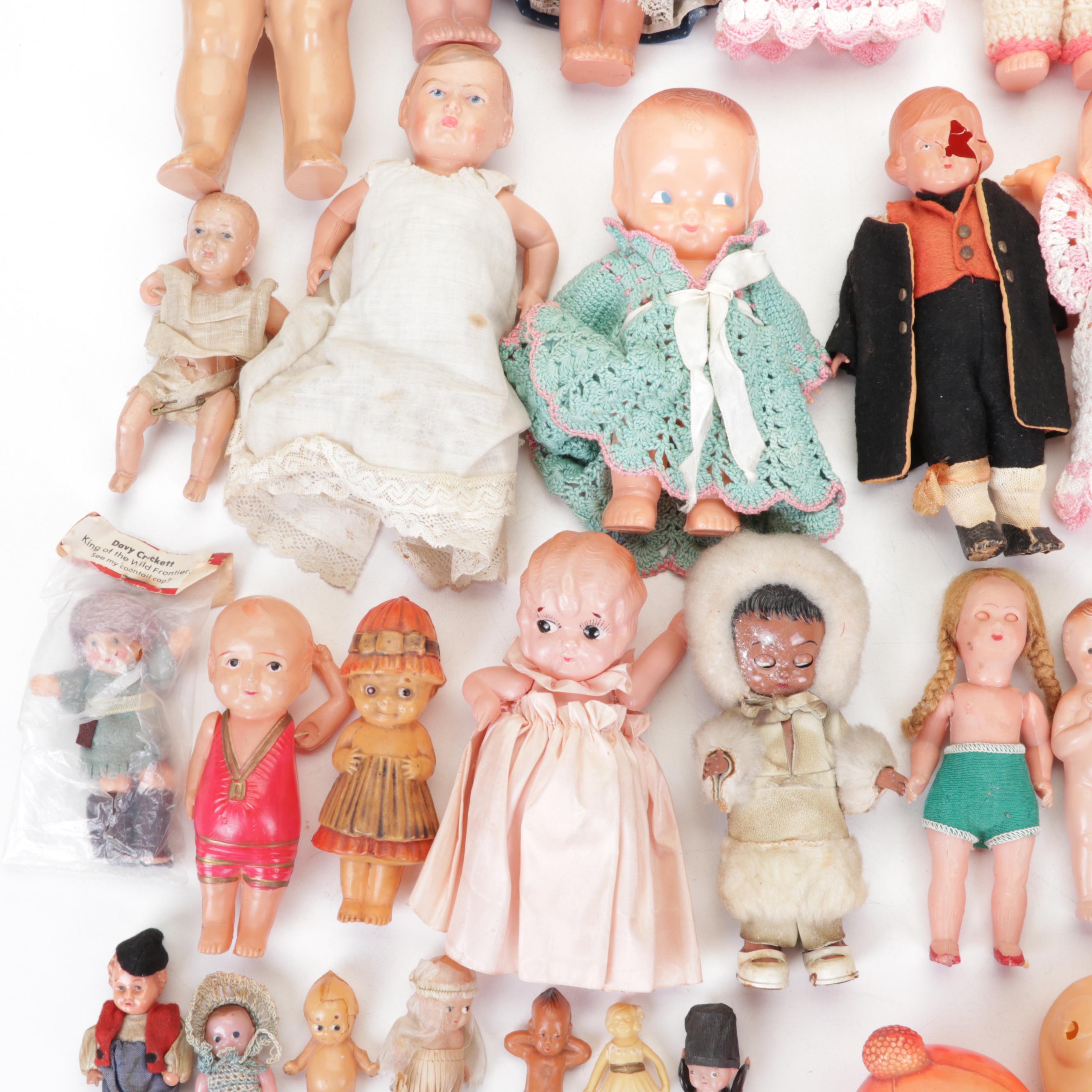 Knickerbocker Kewpie with Other Plastic and Celluloid Dolls, Mid-20th Century