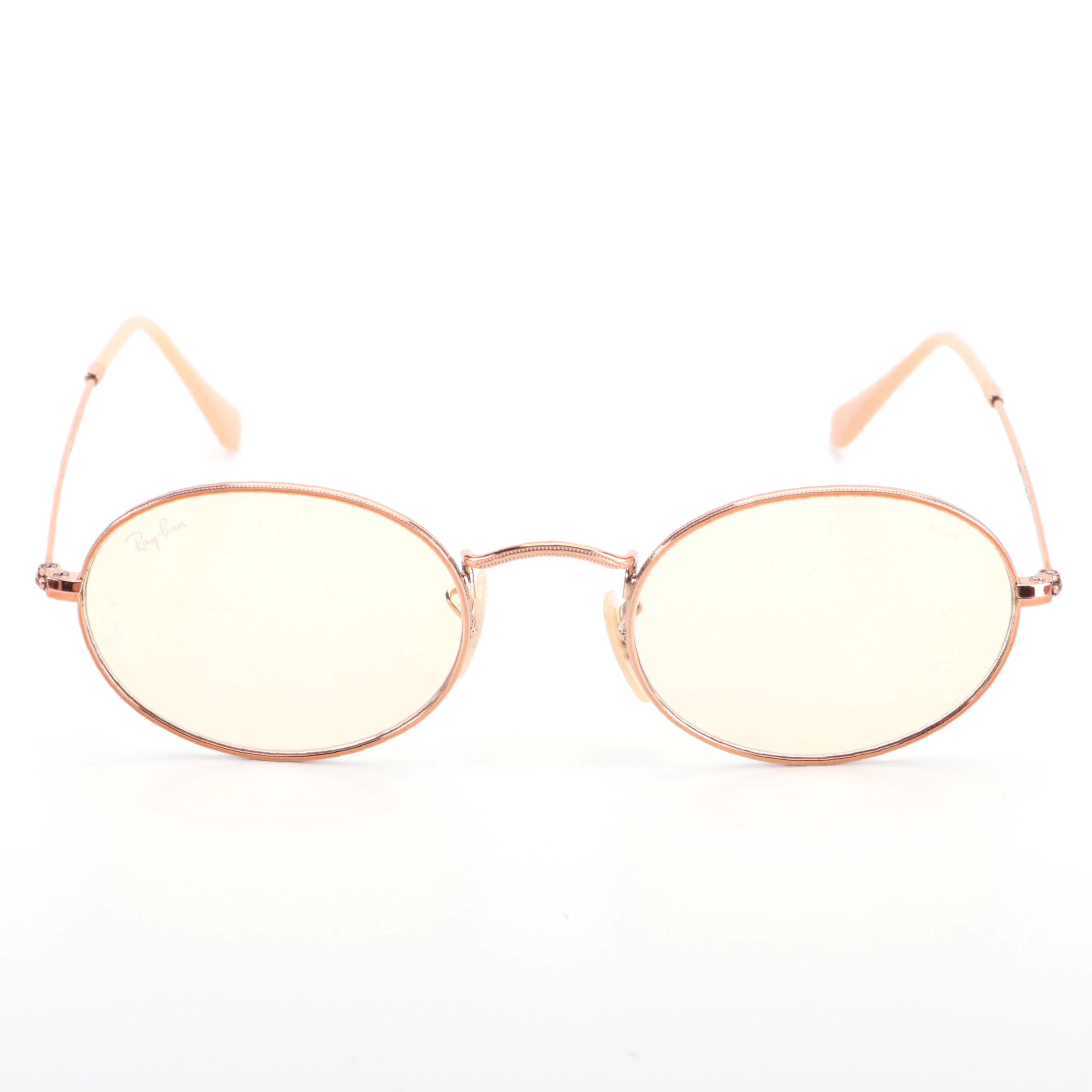 Ray-Ban RB3547N Evolve Oval Rose Gold-Tone Metal Sunglasses with Box and Case