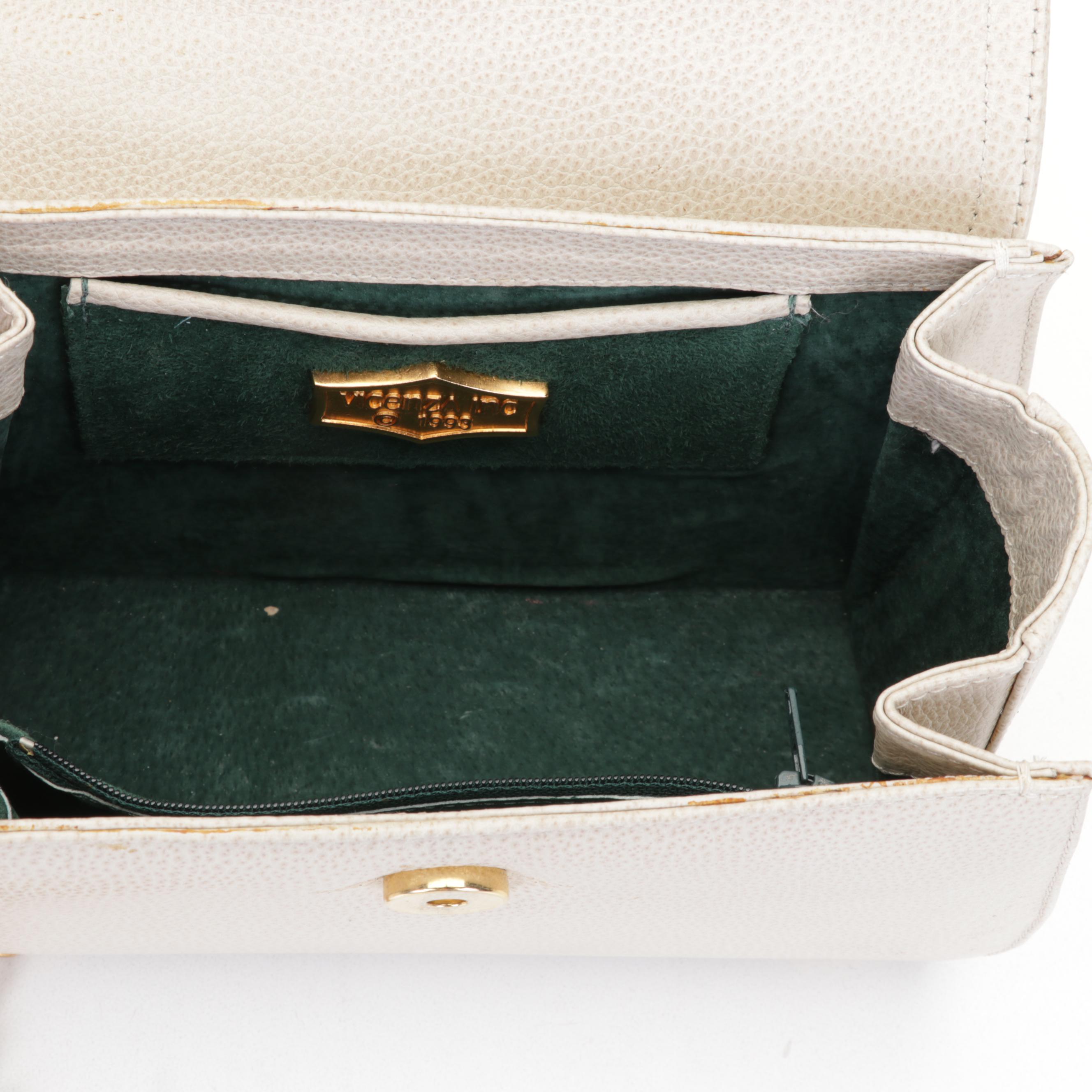 Vicenza Italian Grained Leather Horse Motif Footed Shoulder Bag, 1993