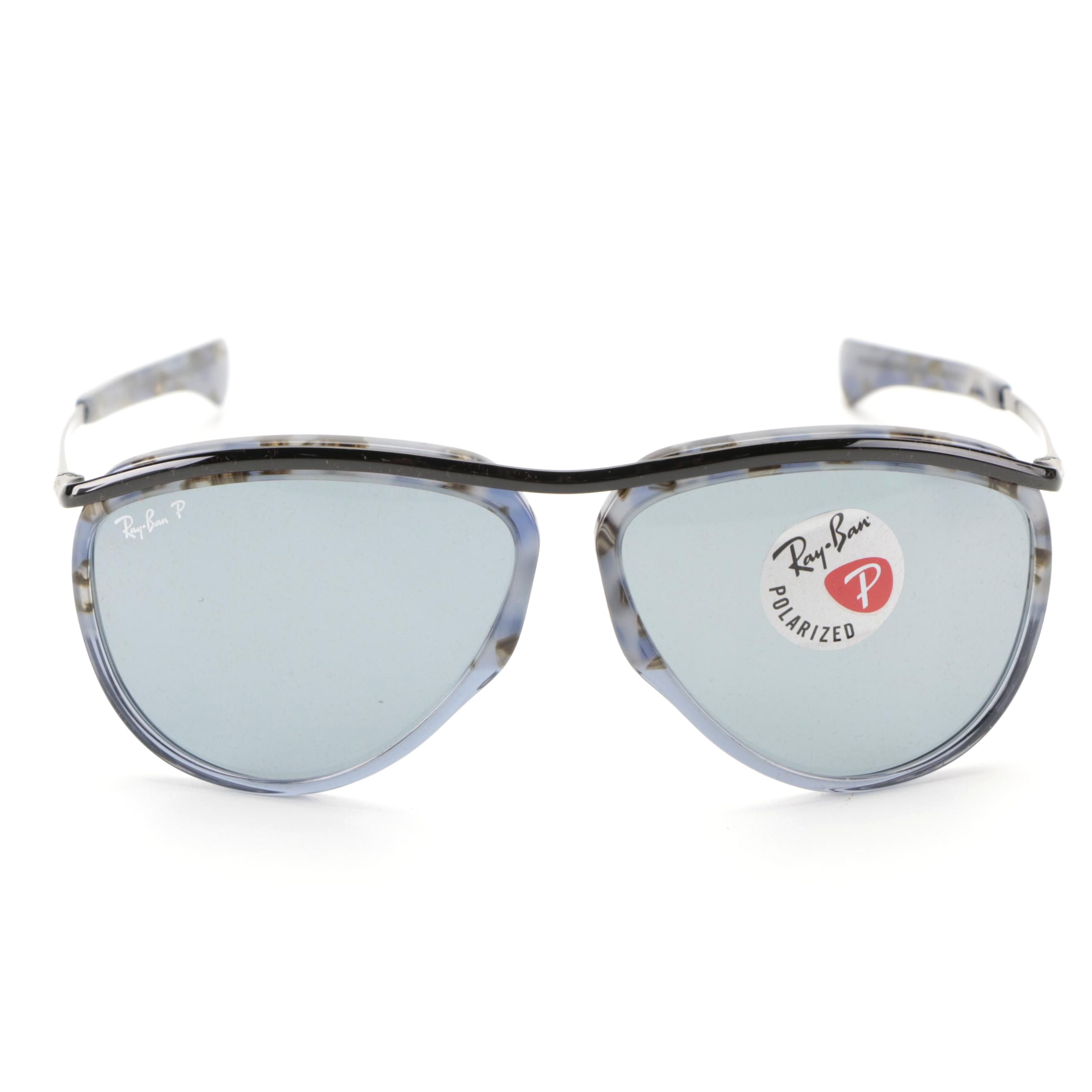 Ray-Ban RB2219 Olympian Aviator Blue Havana Polarized Sunglasses with Case & Box