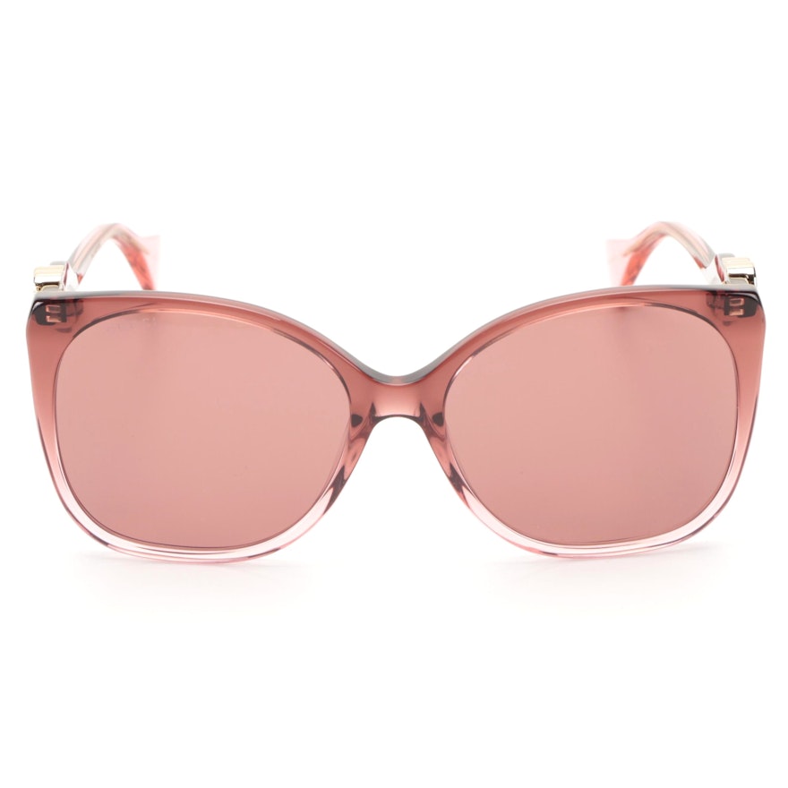 Gucci GG1010S Translucent Burgundy Oversized Butterfly Sunglasses with Case