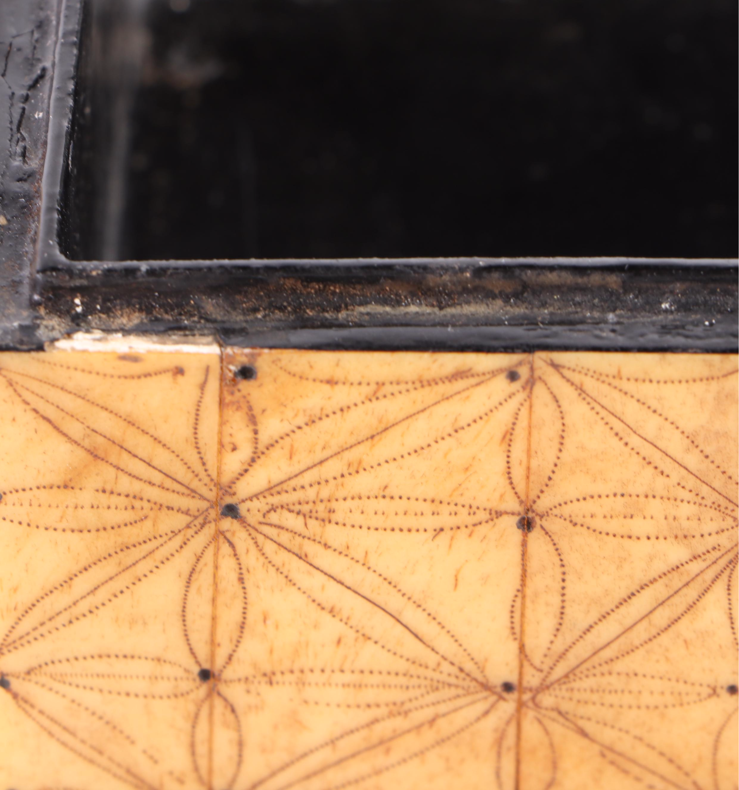 Scrimshaw Bone Veneer Nesting Lacquerware Trinket Boxes, Mid 20th Century