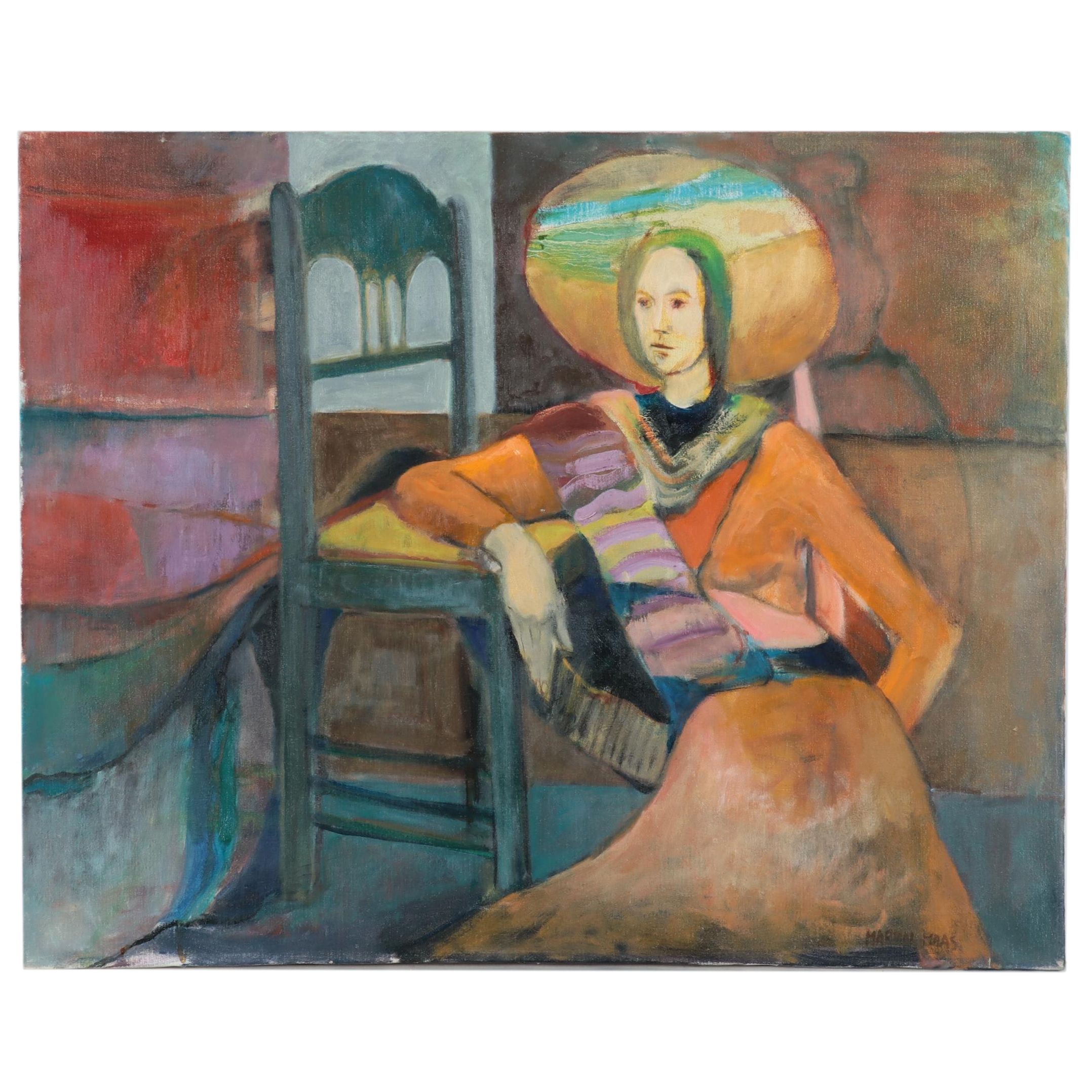 Marion Maas Figural Oil Painting, Circa 1985