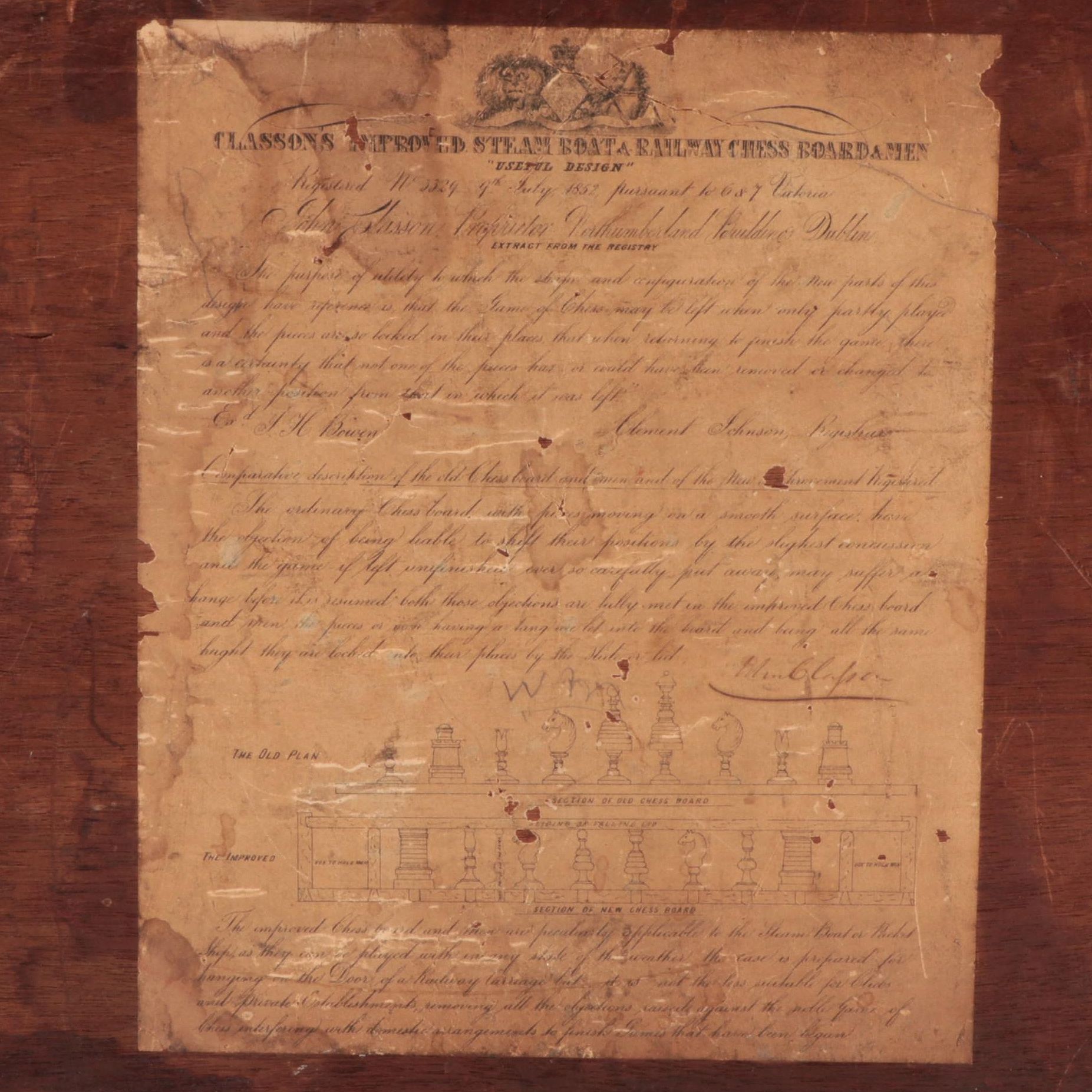 Classon's Improved Steamboat and Railway Wooden Peg Chess Set, Mid-19th Century