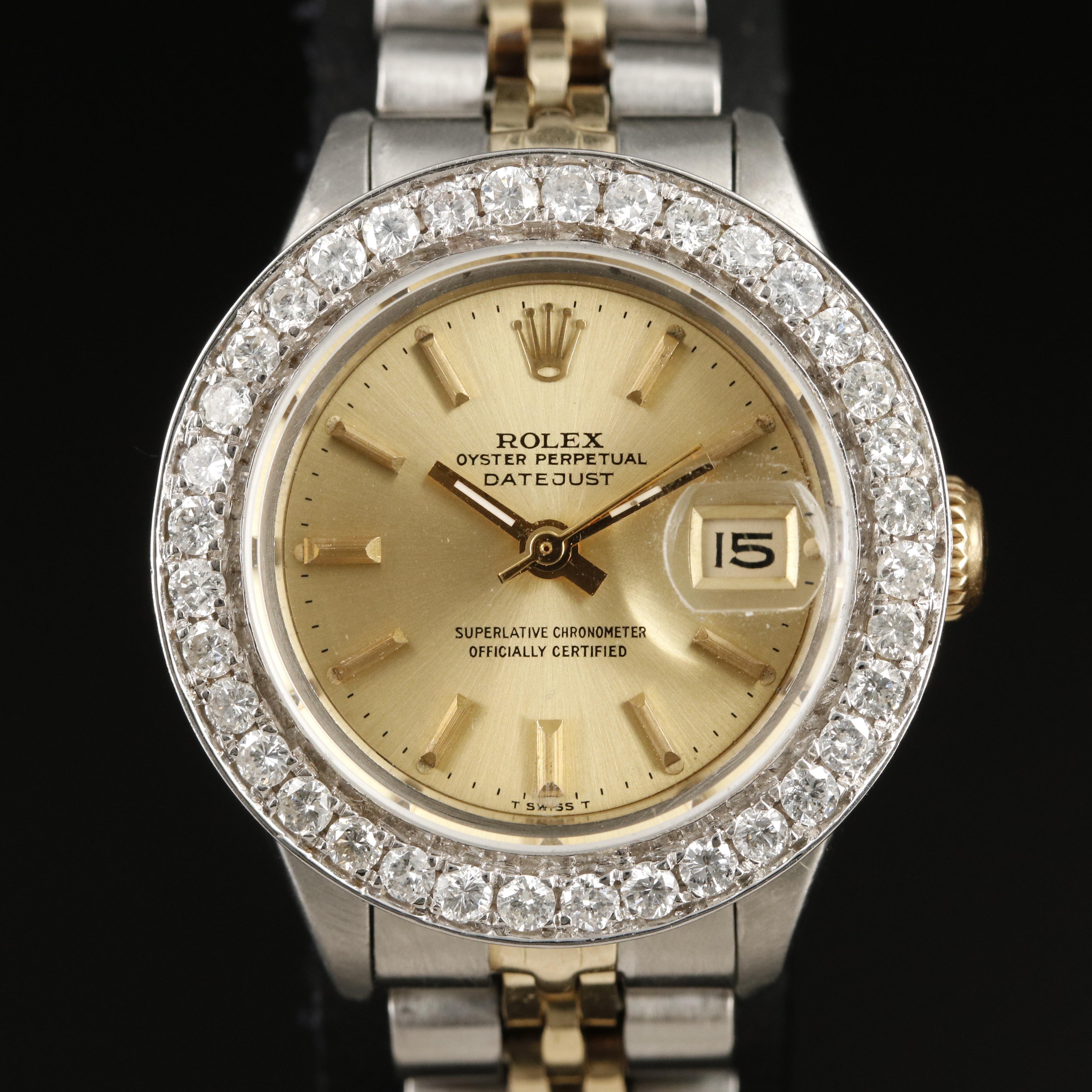 1981 Rolex Oyster Perpetual Datejust 14K 1.25 CTW Diamond Bezel Watch
