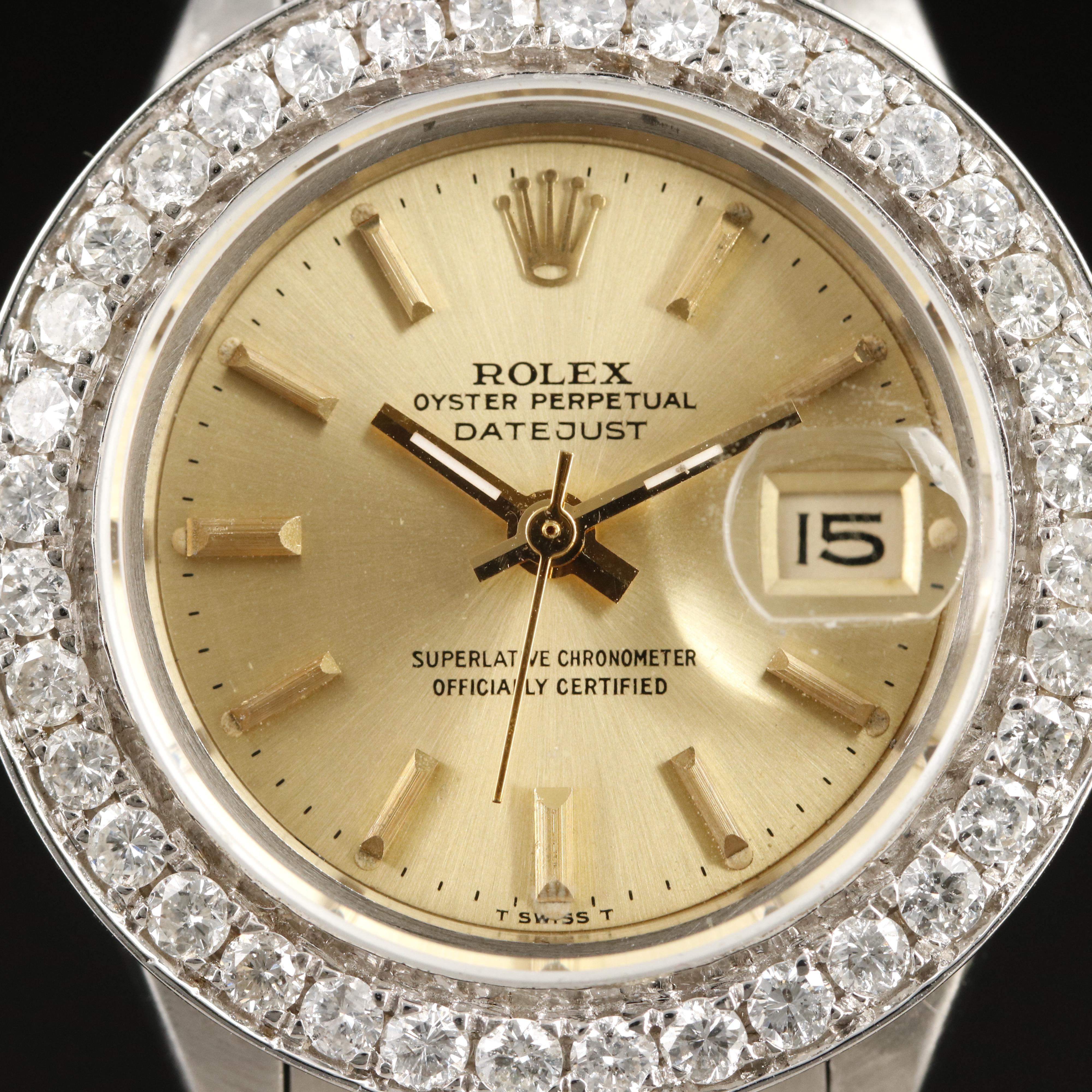 1981 Rolex Oyster Perpetual Datejust 14K 1.25 CTW Diamond Bezel Watch