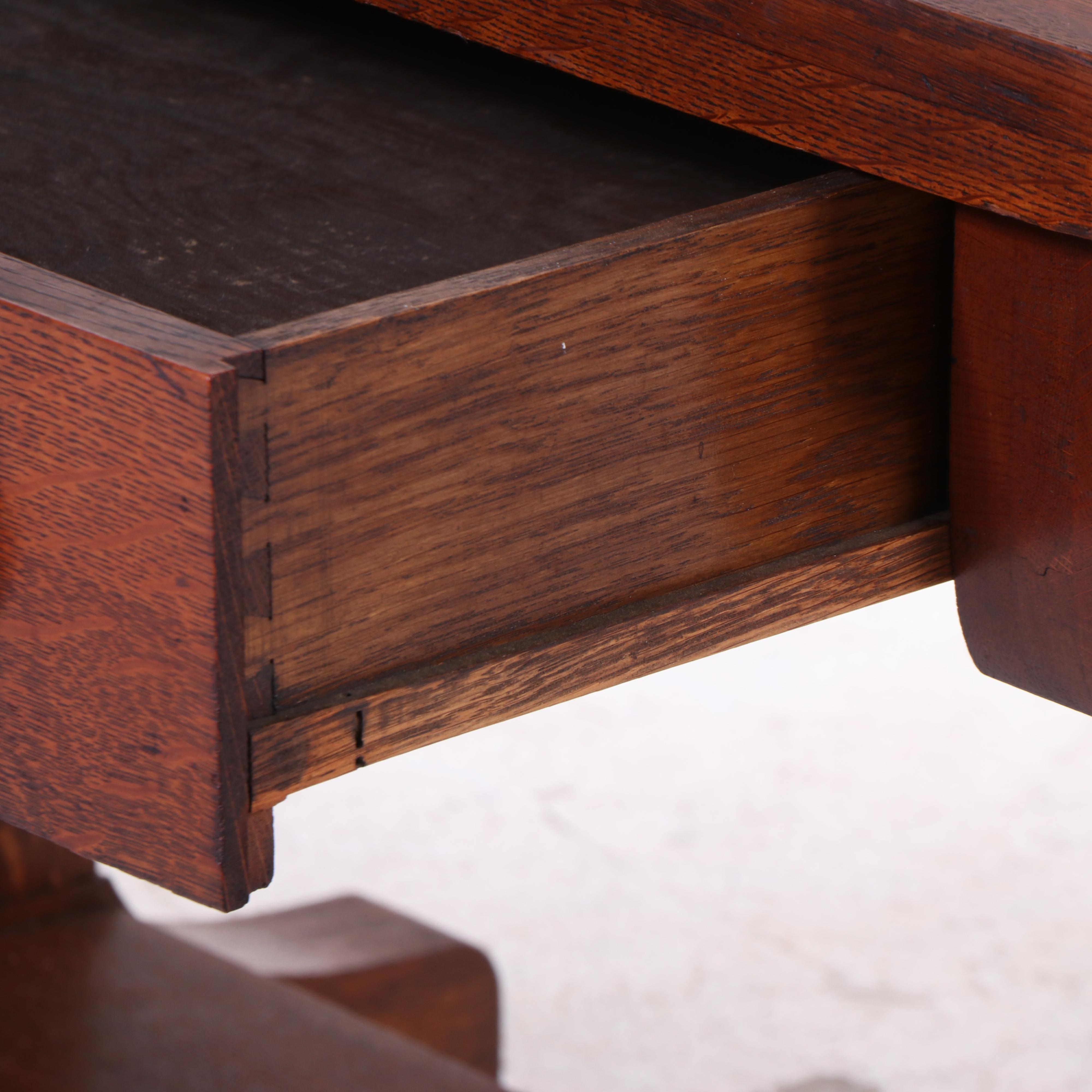 Arts and Crafts Oak Library Table with Drawer, Early 20th Century