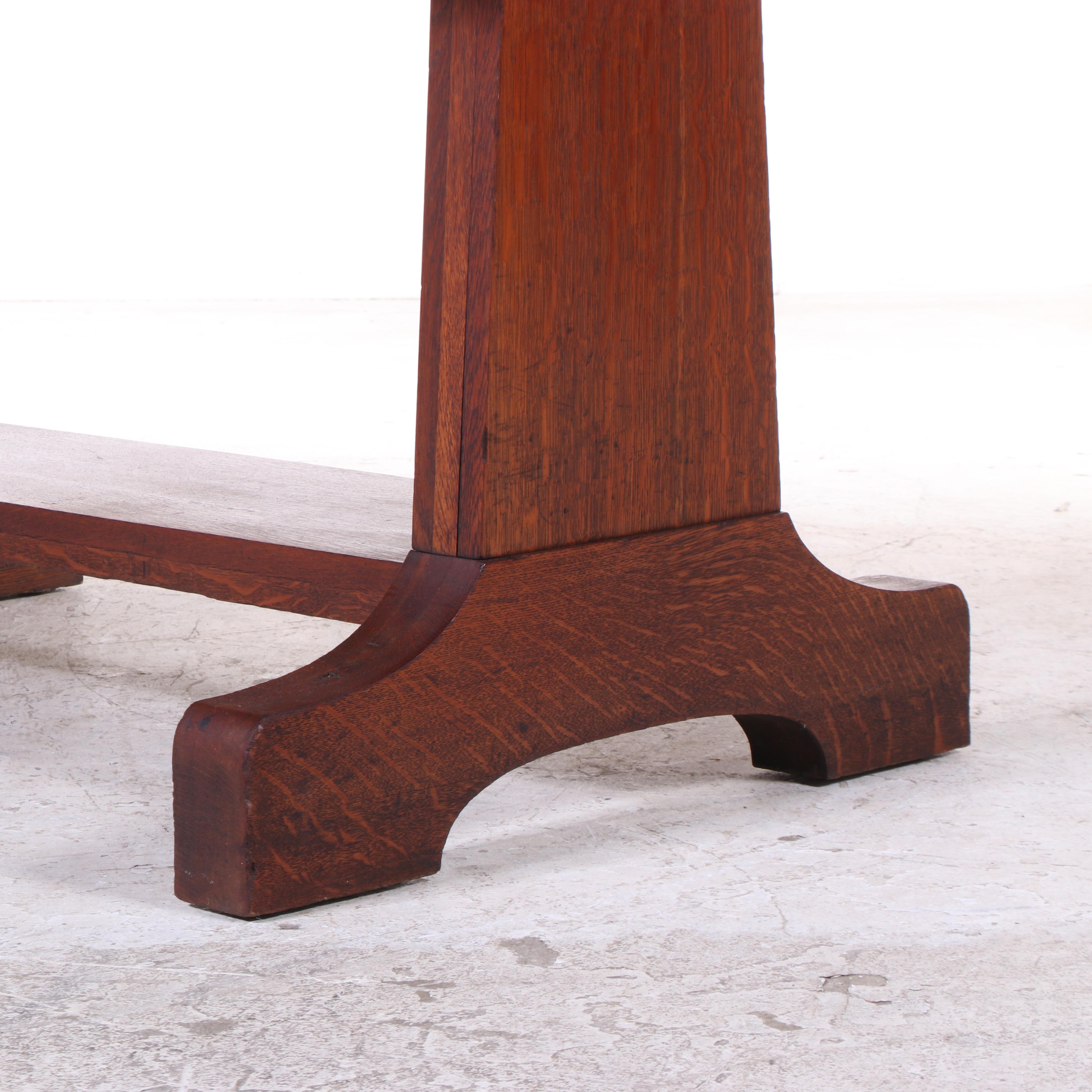 Arts and Crafts Oak Library Table with Drawer, Early 20th Century