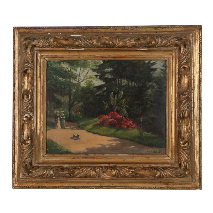 Agnes Meyerhof Promenade Oil Painting "Motiv aus dem Kurpark," Circa 1913