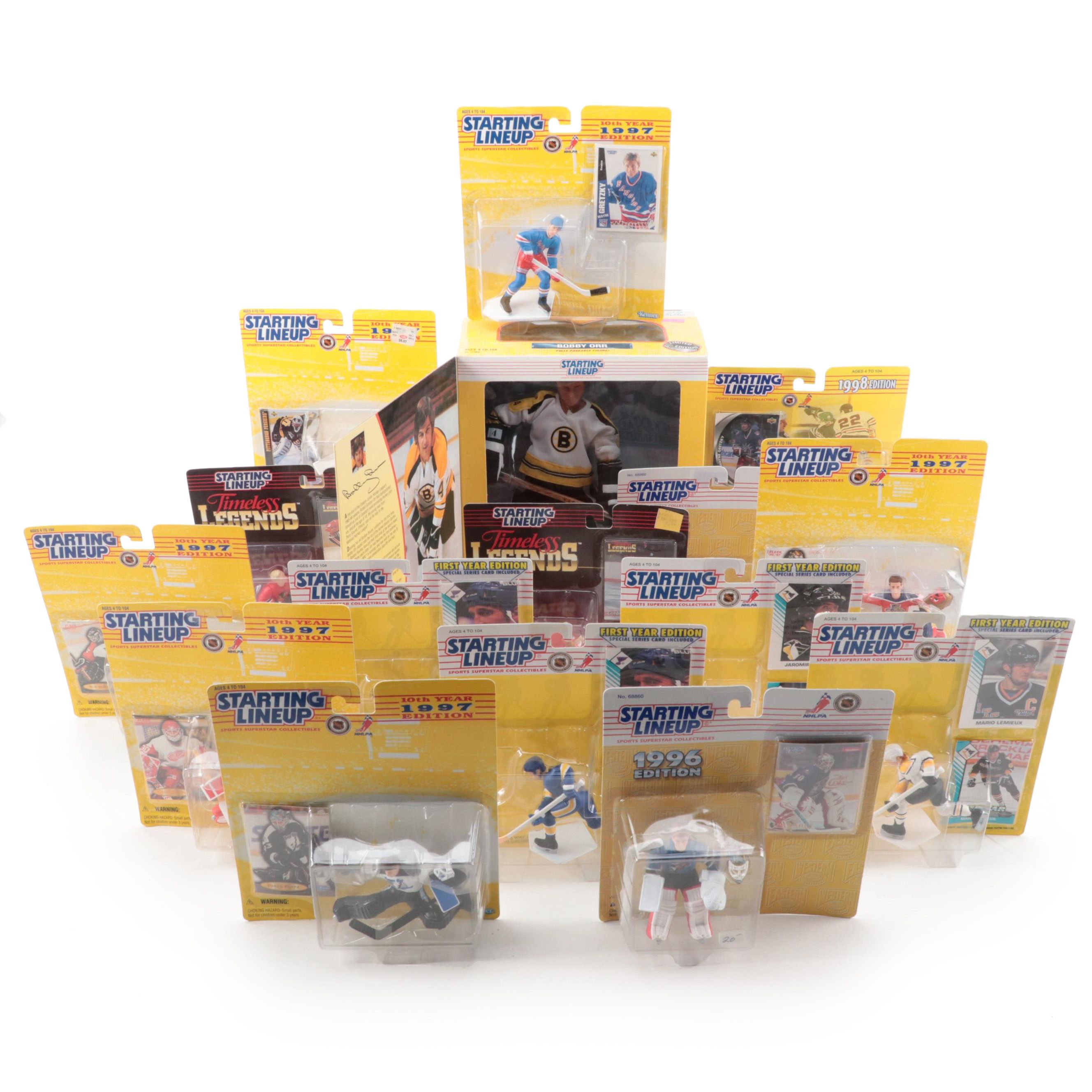 Kenner Starting Lineup Bobby Orr and Other Hockey Action Figures, Late 20th C.