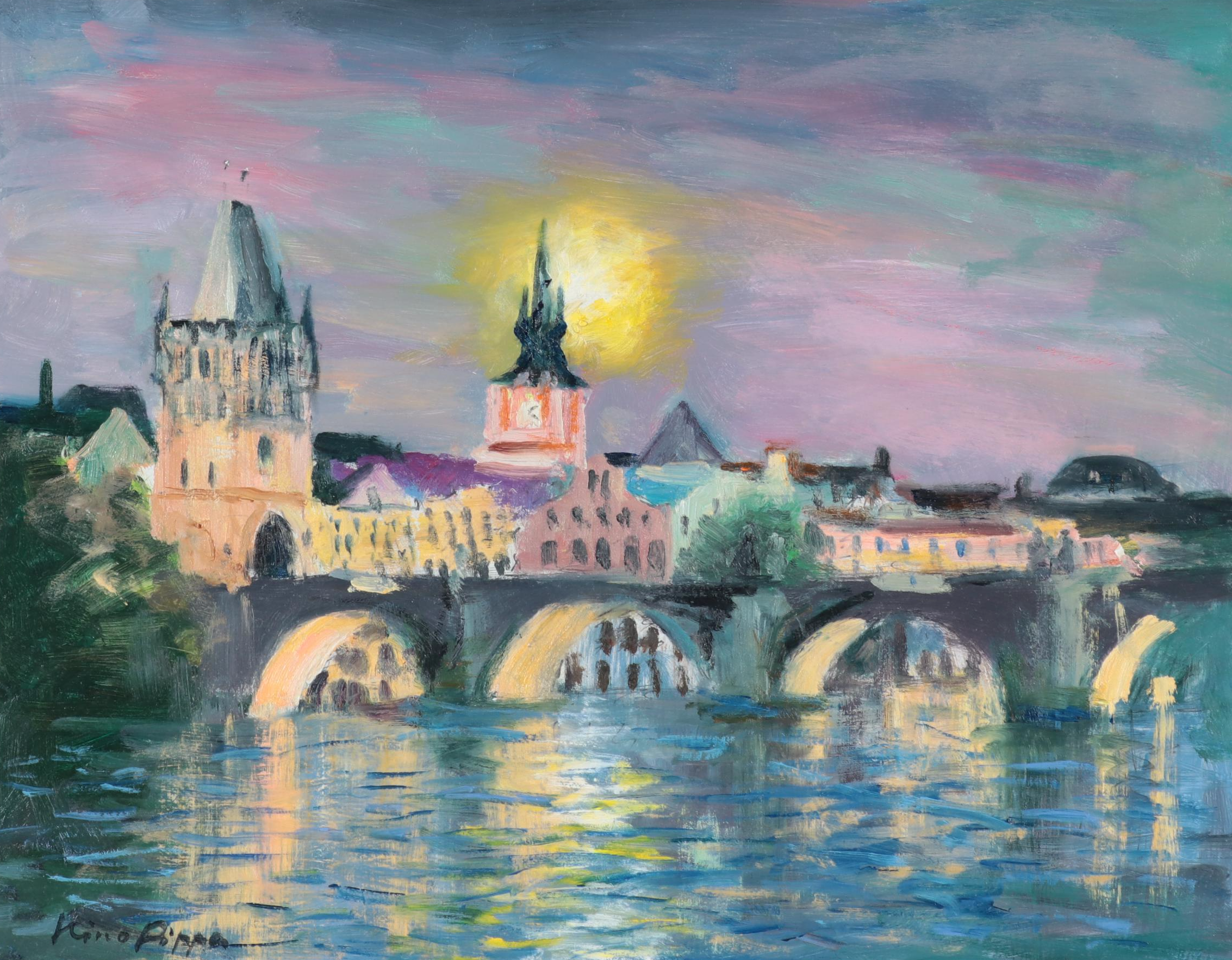 Nino Pippa Oil Painting "Prague - Charles Bridge - Night Scene"