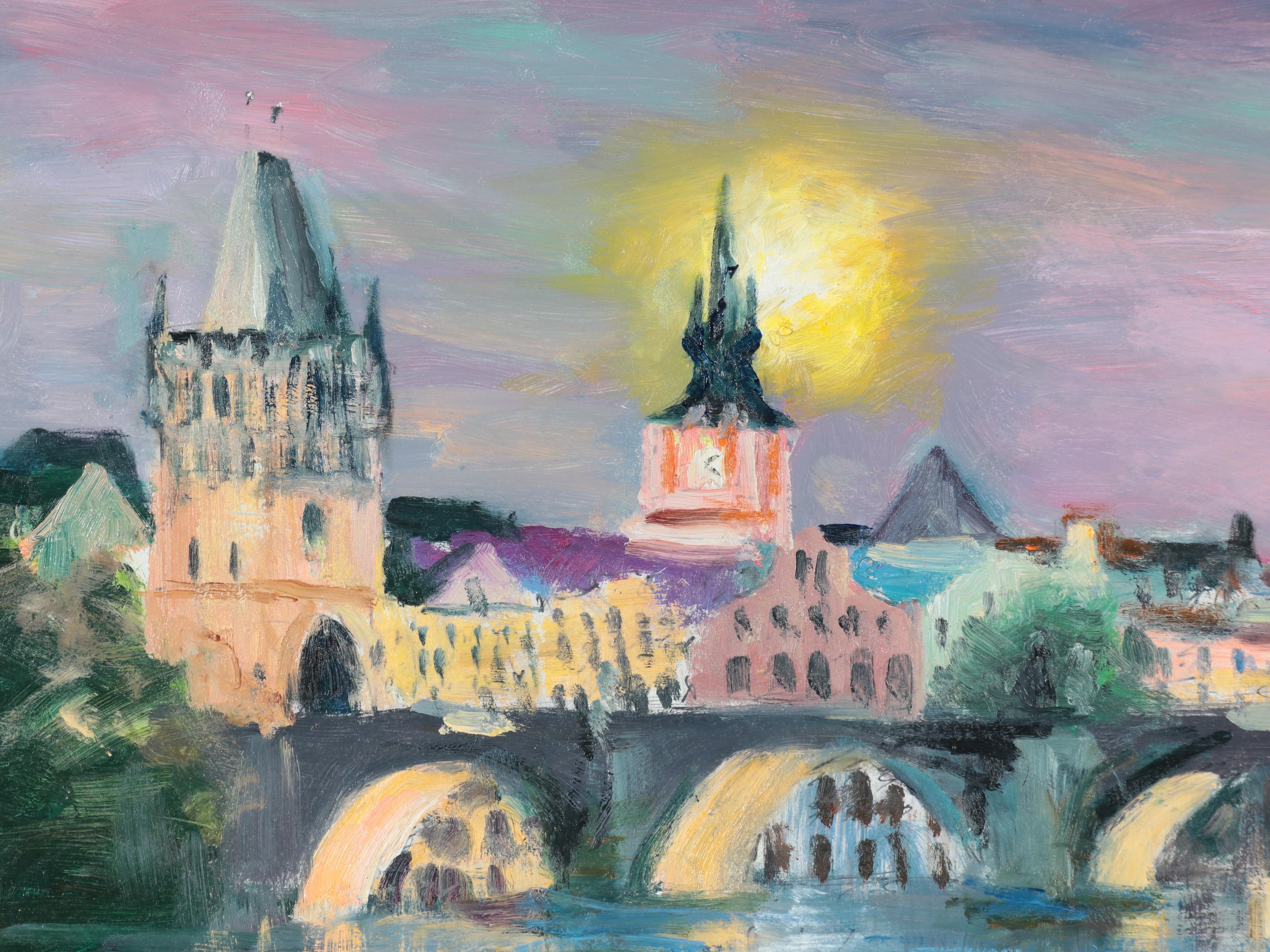 Nino Pippa Oil Painting "Prague - Charles Bridge - Night Scene"