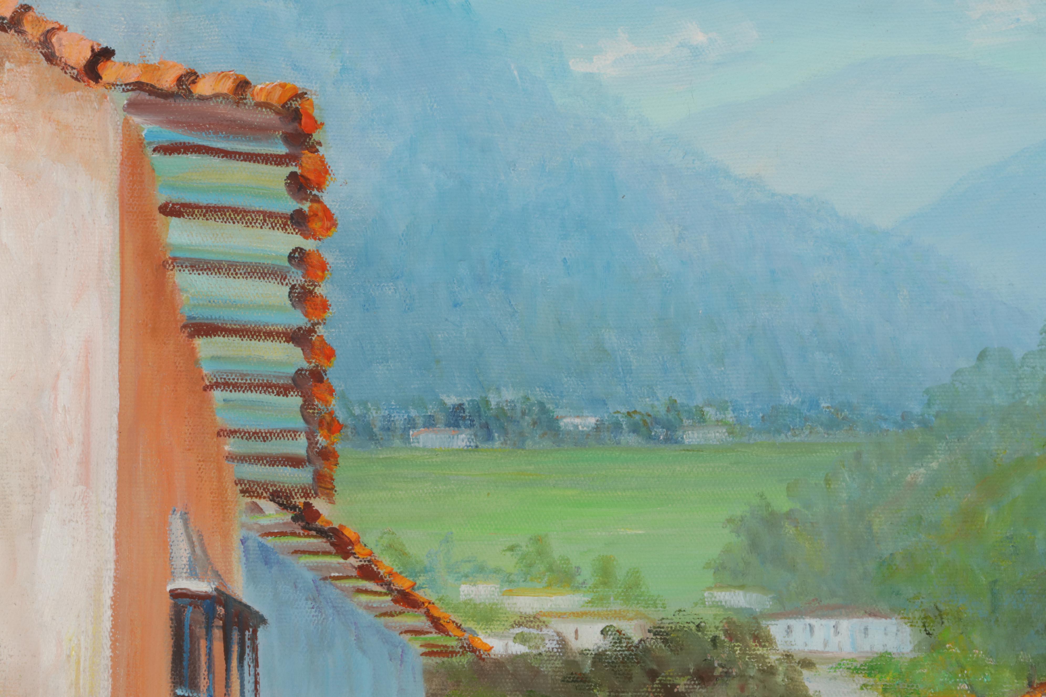 C. Salas Oil Painting of Spanish Colonial Style Village, Late 20th-21st Century