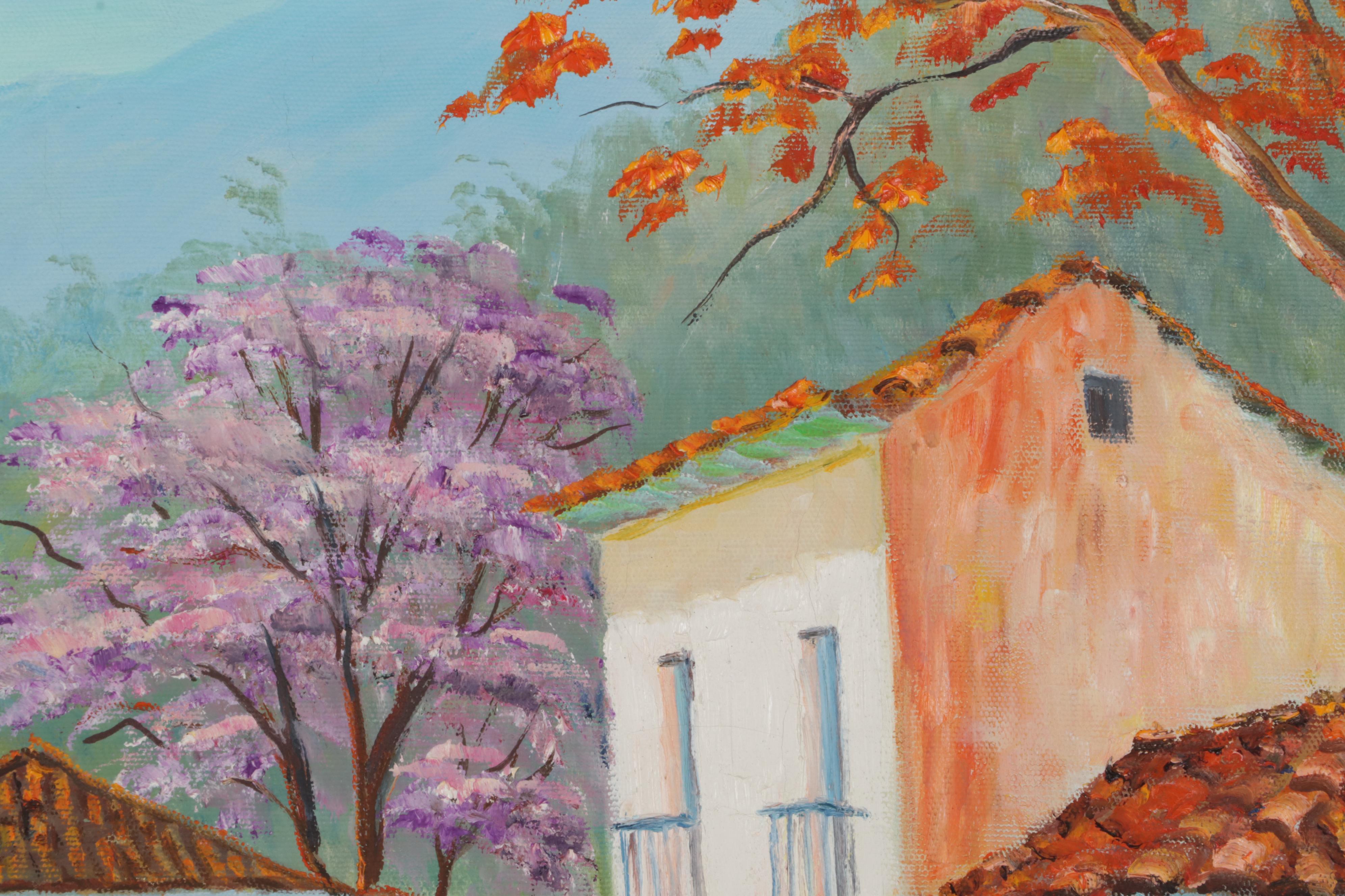 C. Salas Oil Painting of Spanish Colonial Style Village, Late 20th-21st Century