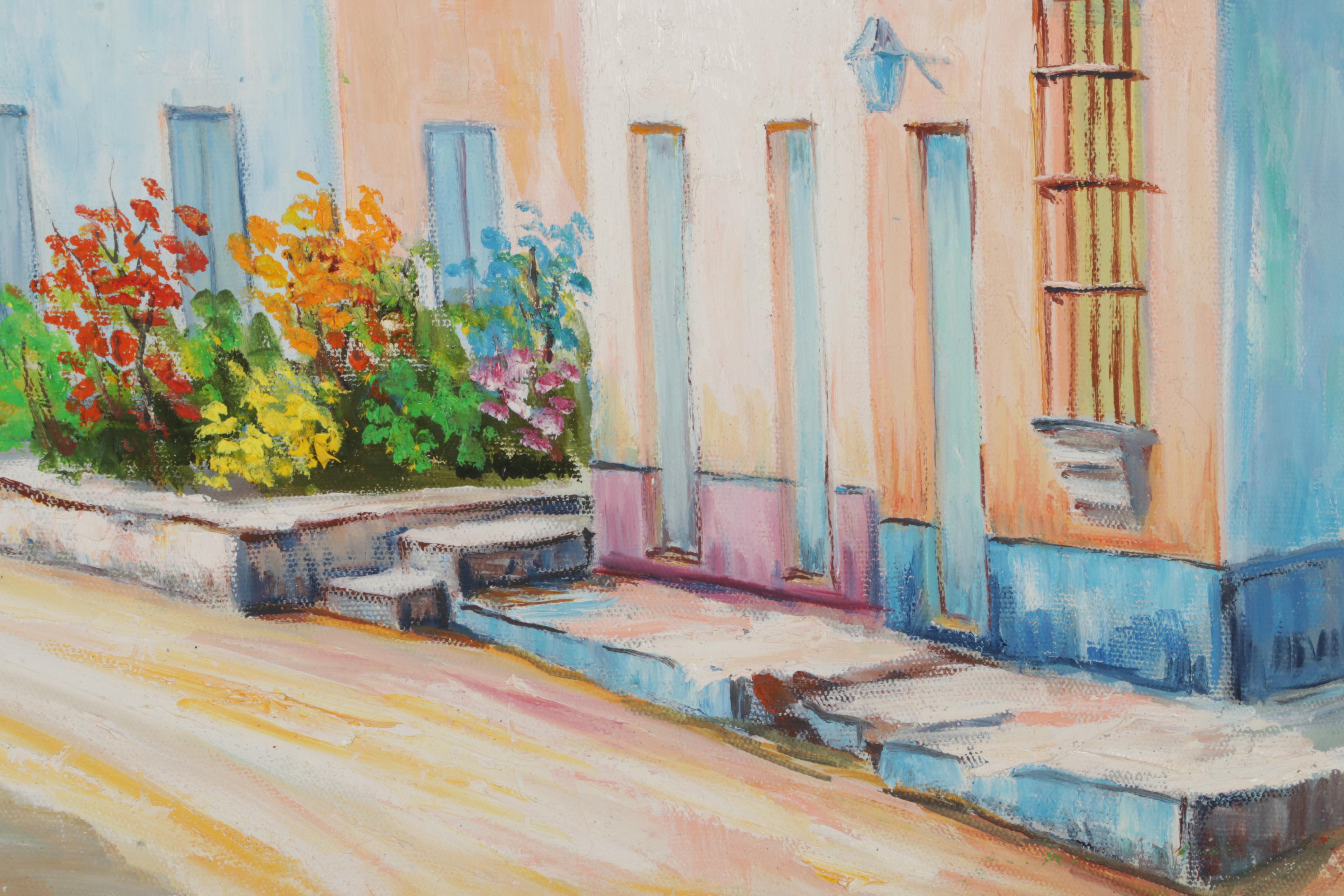 C. Salas Oil Painting of Spanish Colonial Style Village, Late 20th-21st Century