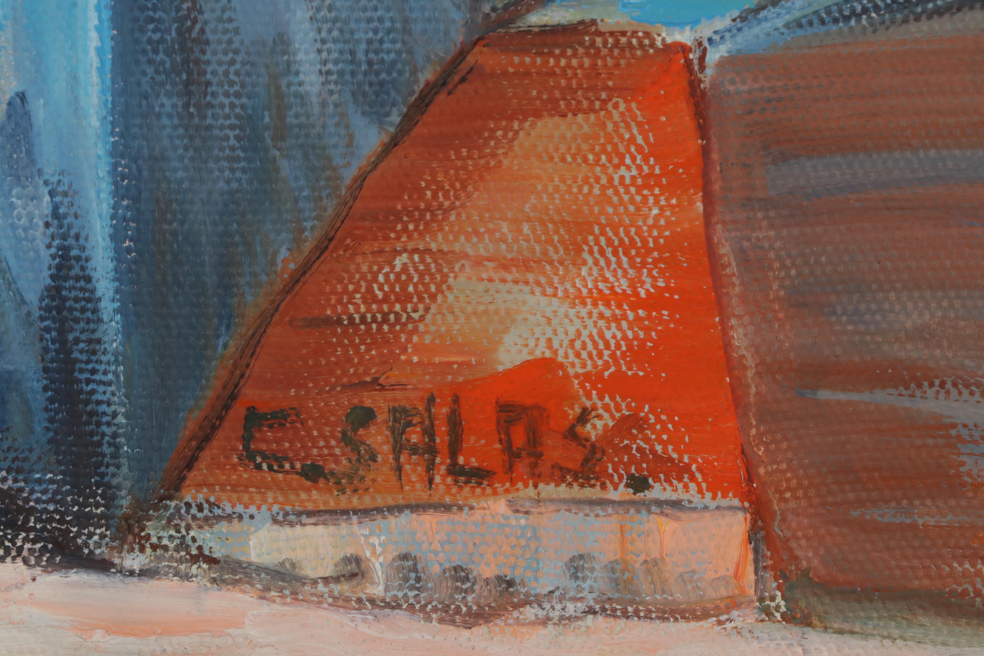 C. Salas Oil Painting of Spanish Colonial Style Village, Late 20th-21st Century