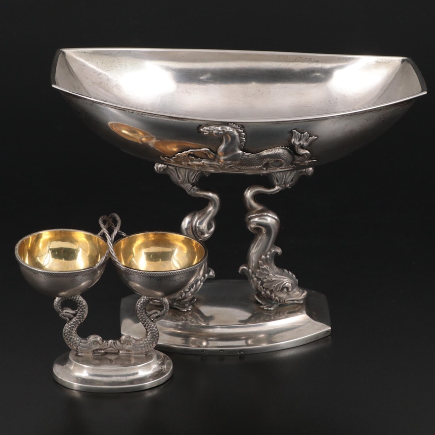 German 800 Silver Baroque Style Centerpiece and Double Salt Cellar