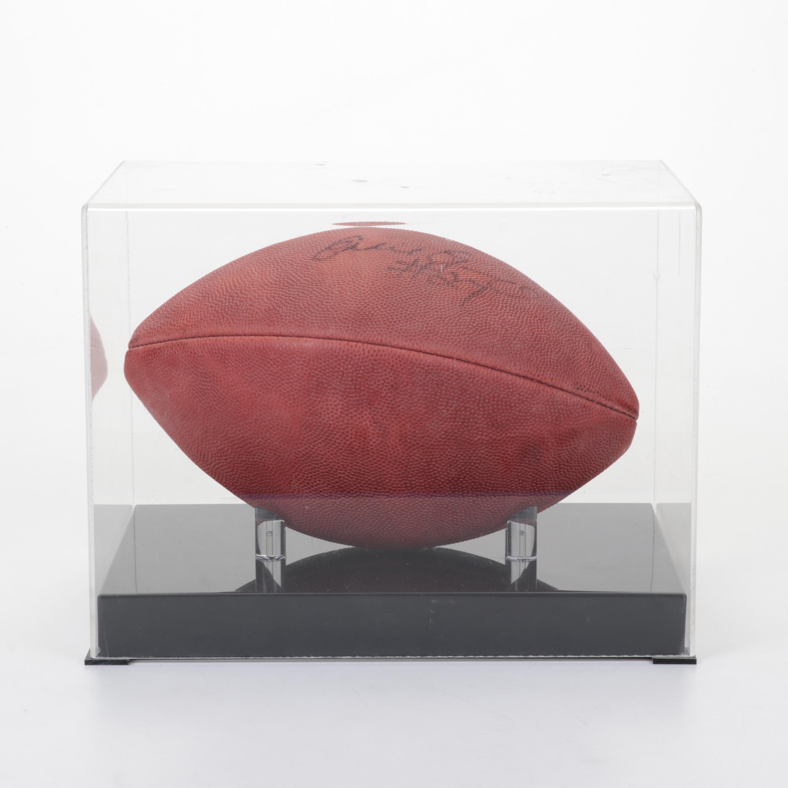 Eddie George Signed Wilson Football In Case and 2012 Urban Meyer Signed T-Shirt