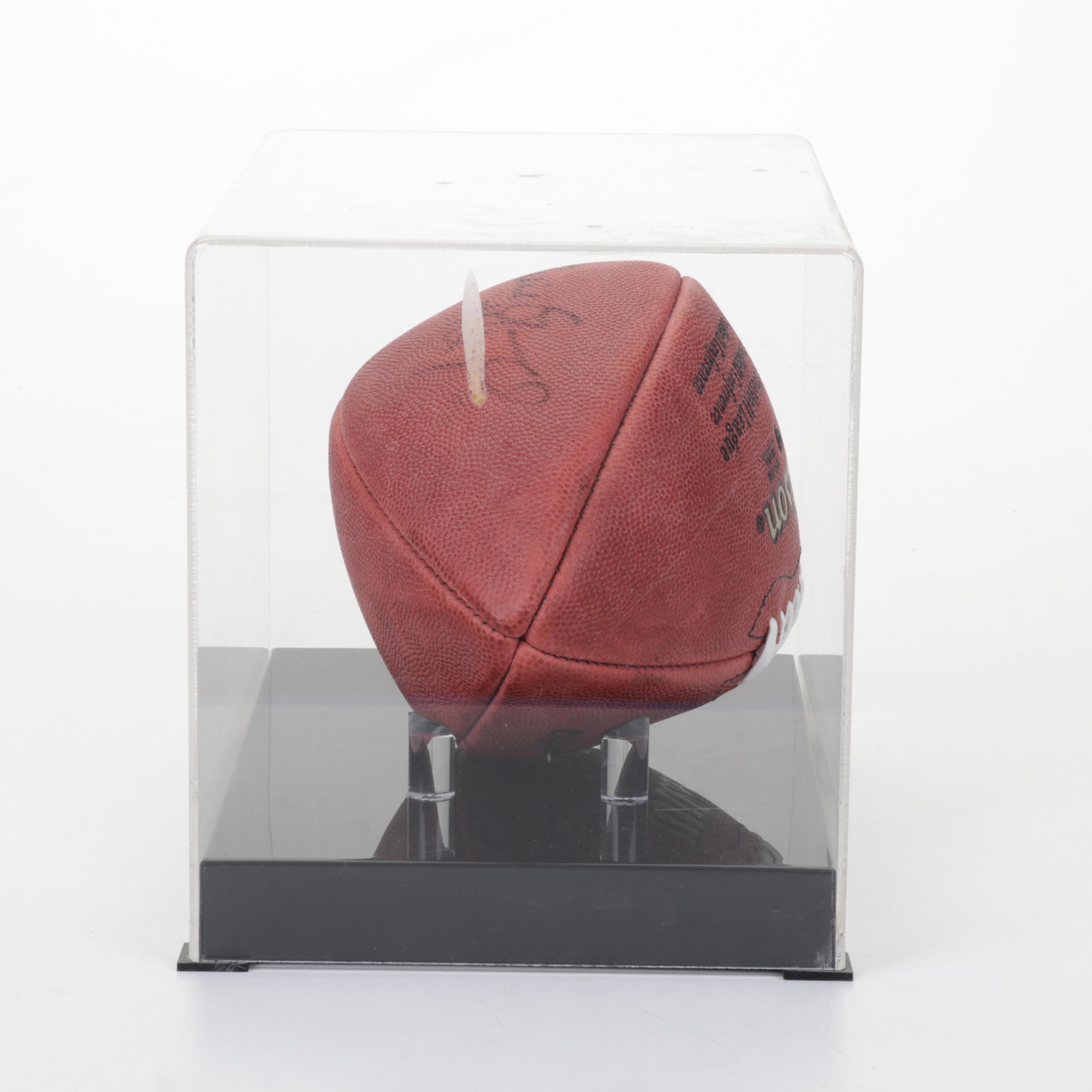 Eddie George Signed Wilson Football In Case and 2012 Urban Meyer Signed T-Shirt