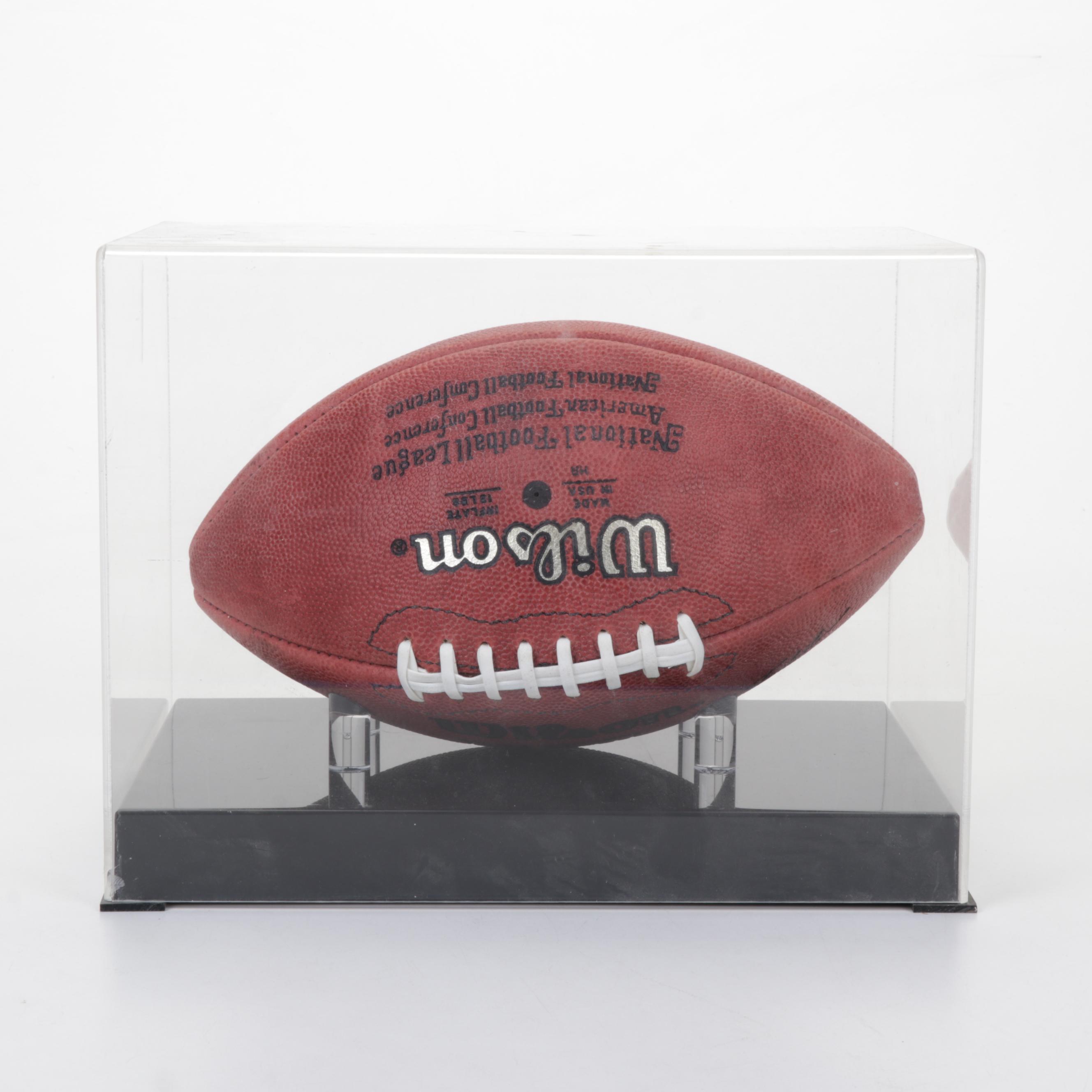 Eddie George Signed Wilson Football In Case and 2012 Urban Meyer Signed T-Shirt