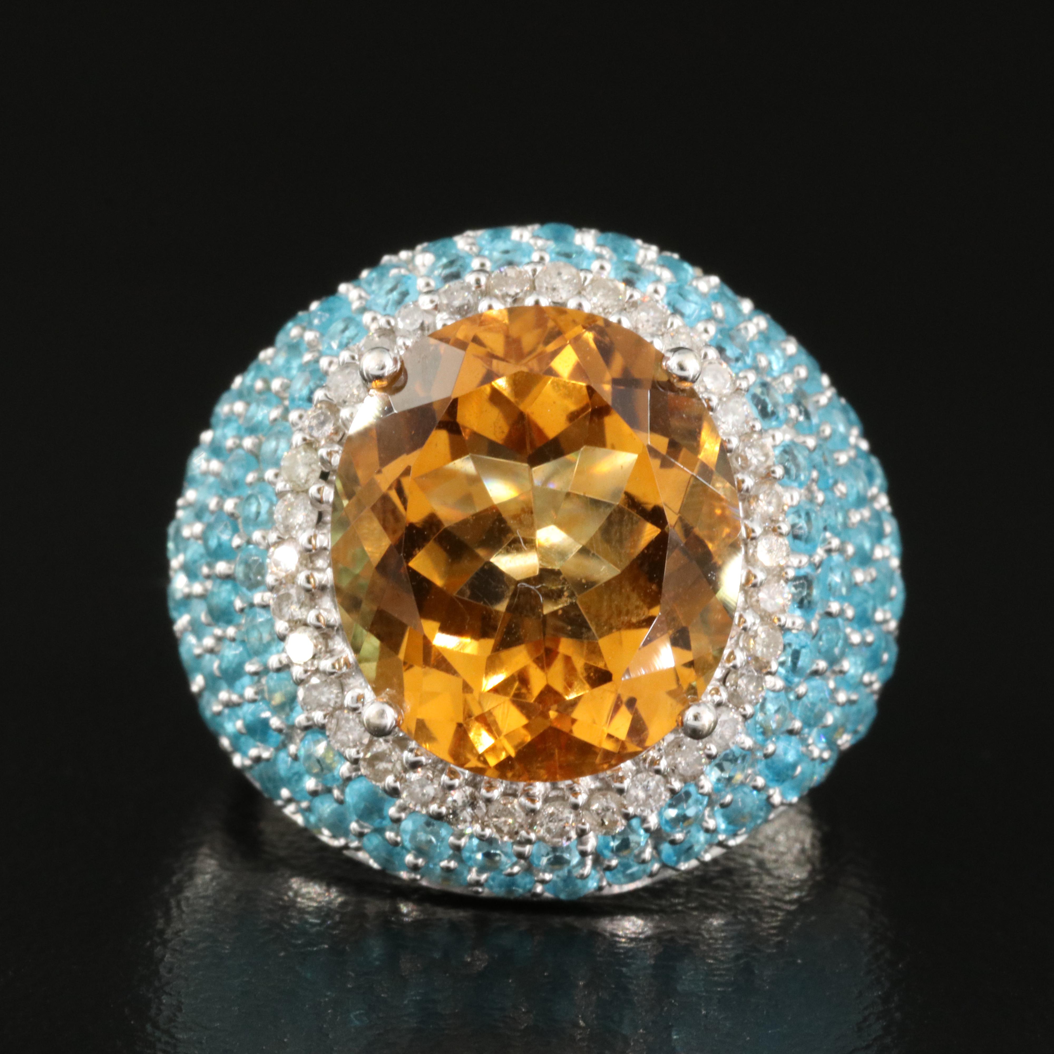 14K Citrine, Resin and Diamond Halo Ring