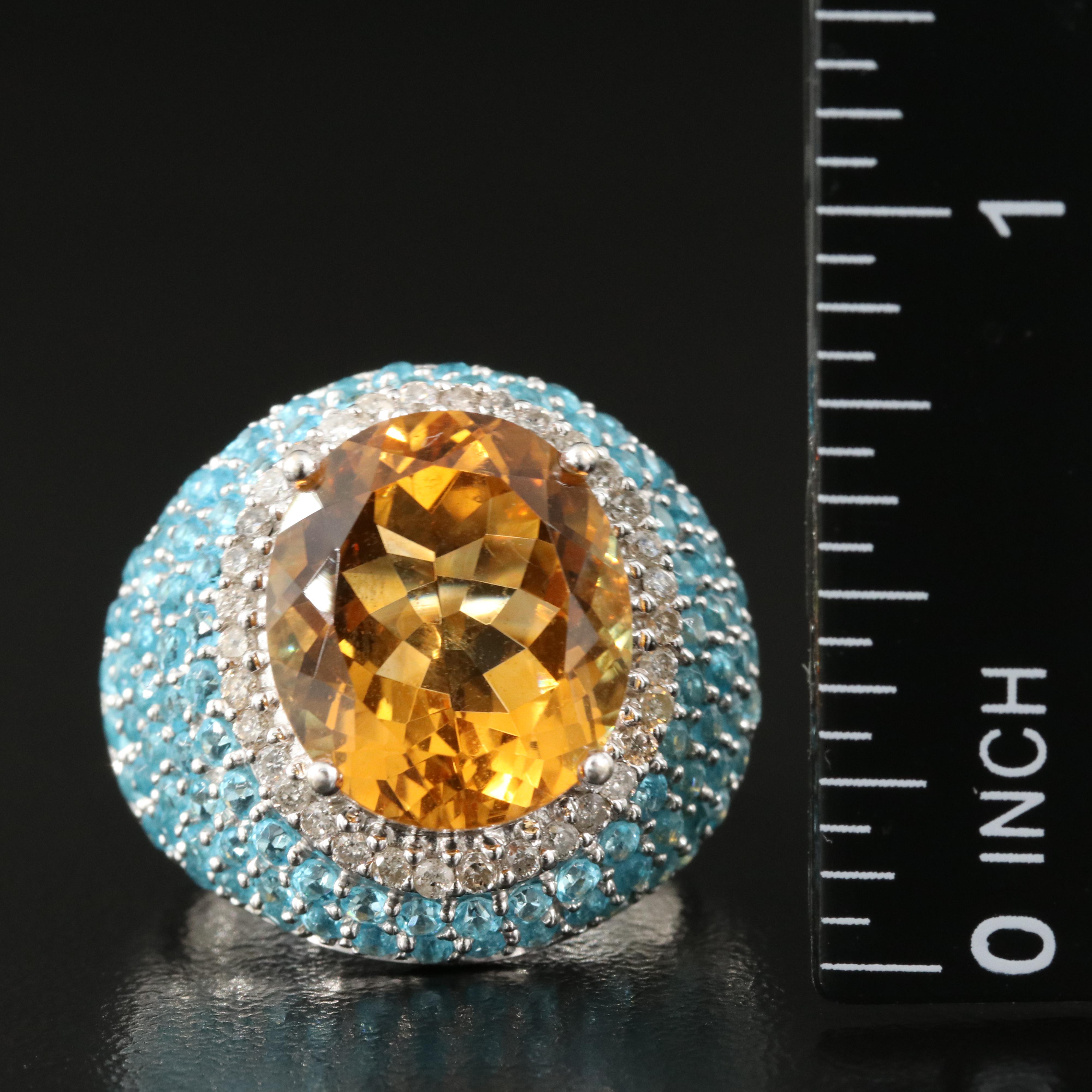 14K Citrine, Resin and Diamond Halo Ring