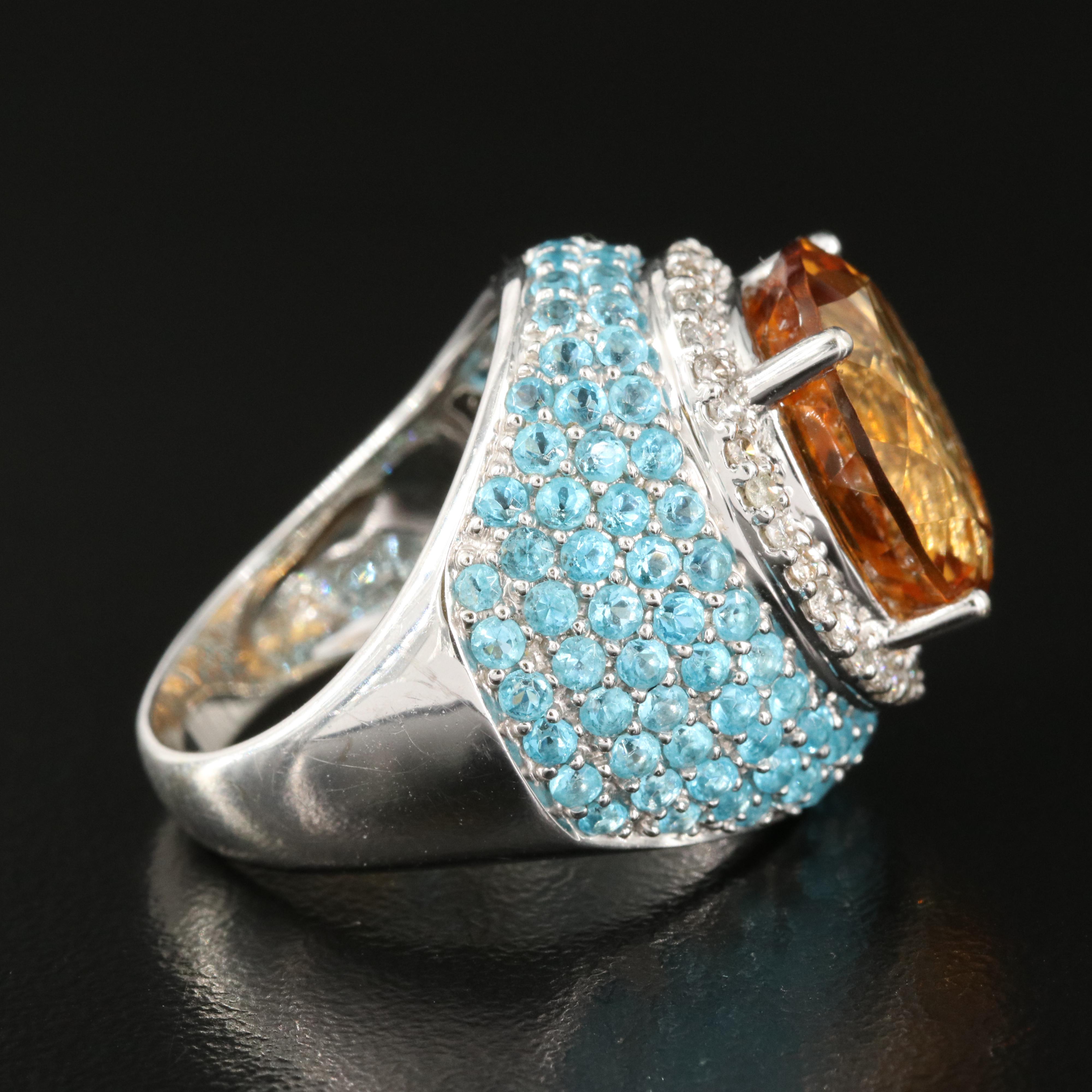 14K Citrine, Resin and Diamond Halo Ring