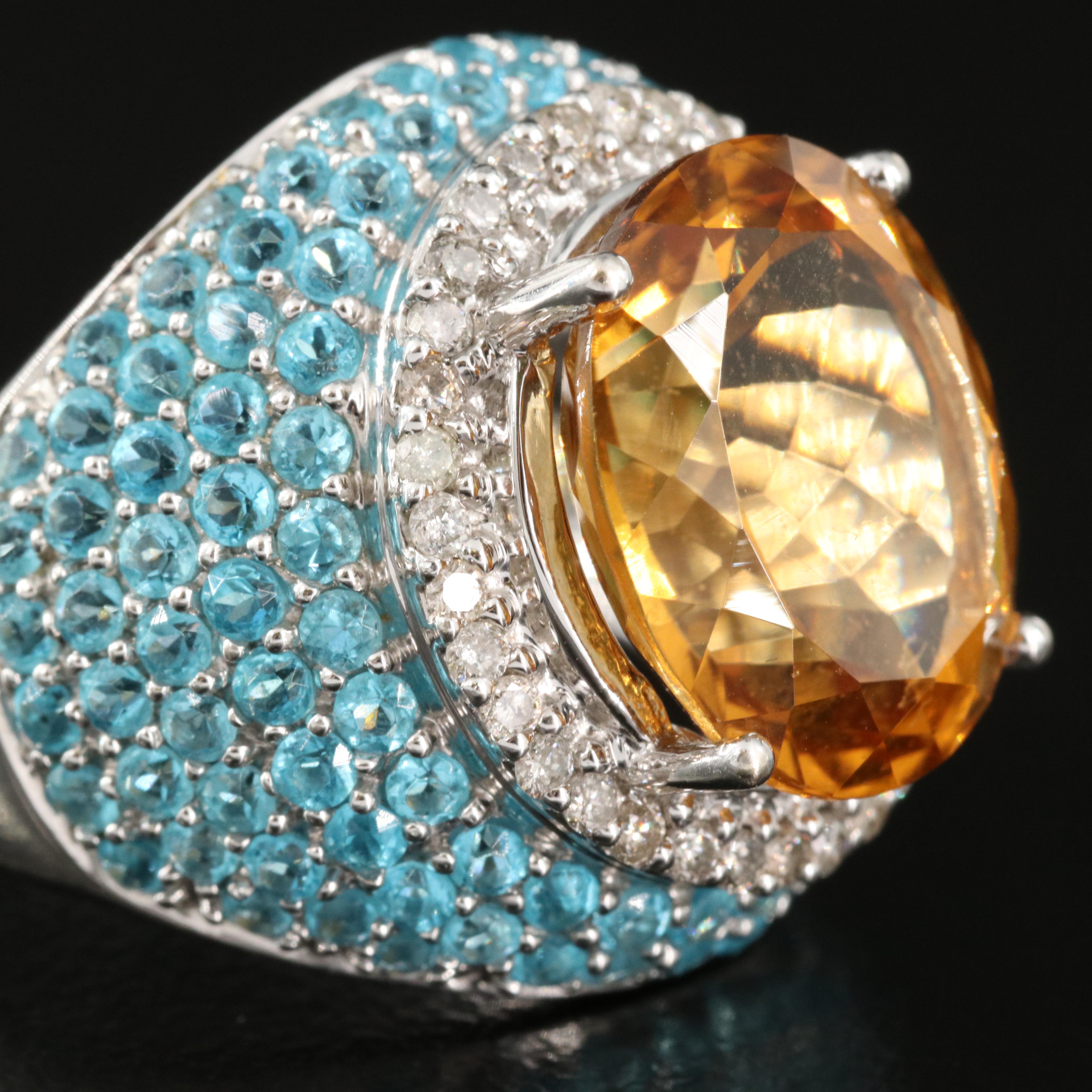 14K Citrine, Resin and Diamond Halo Ring