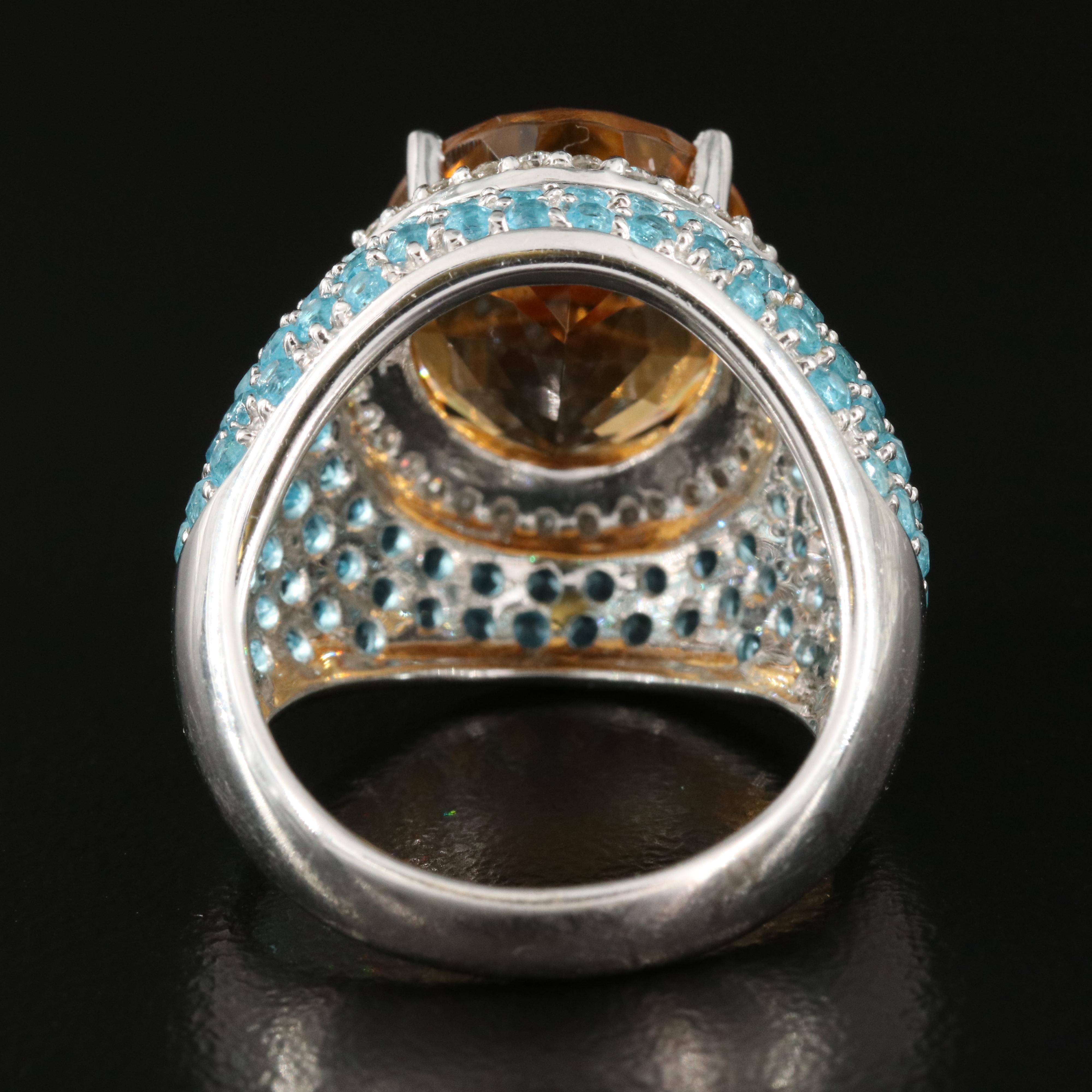 14K Citrine, Resin and Diamond Halo Ring