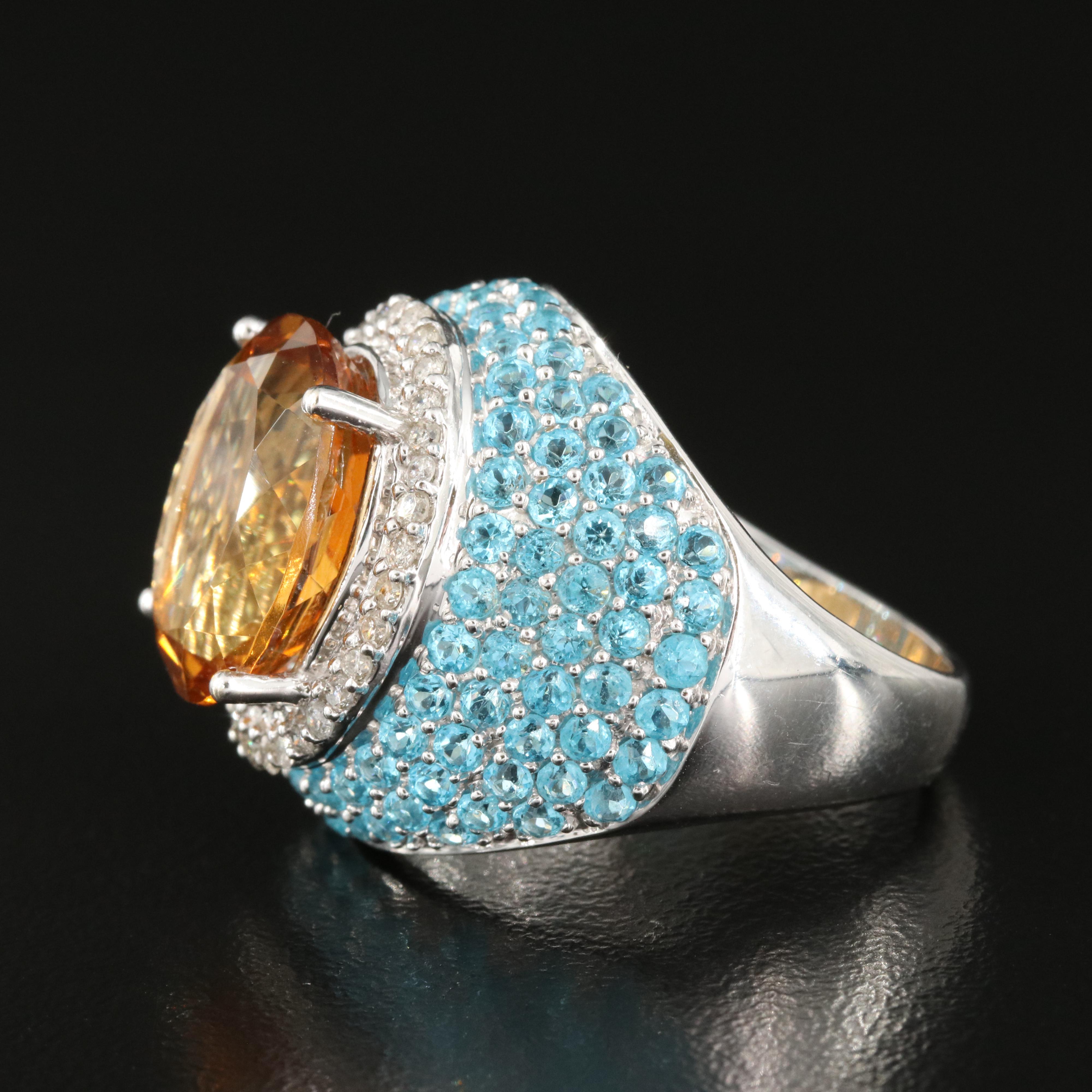 14K Citrine, Resin and Diamond Halo Ring