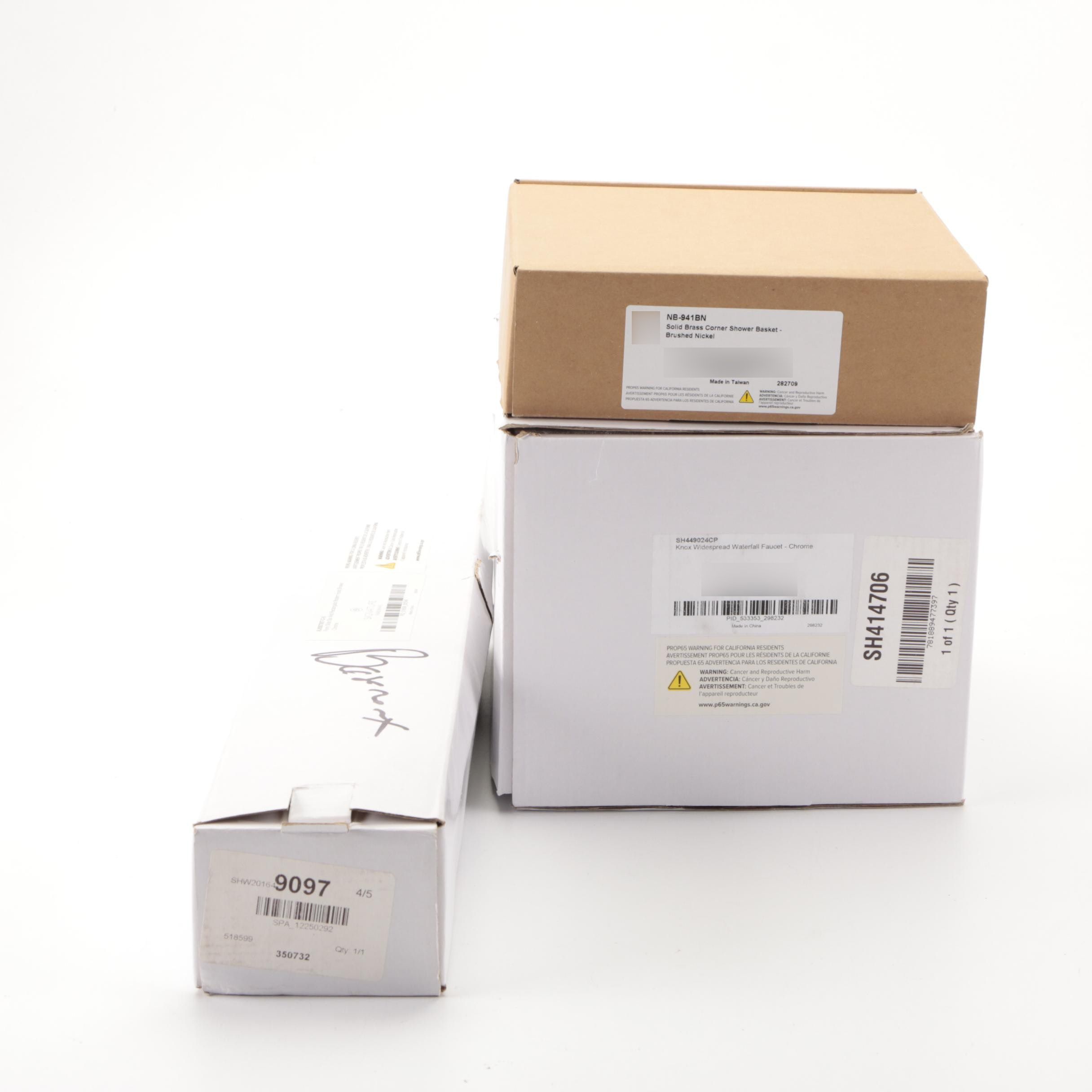 Widespread Waterfall Faucet and Slide Bar, Rectangular Hand Shower, Soap Caddy