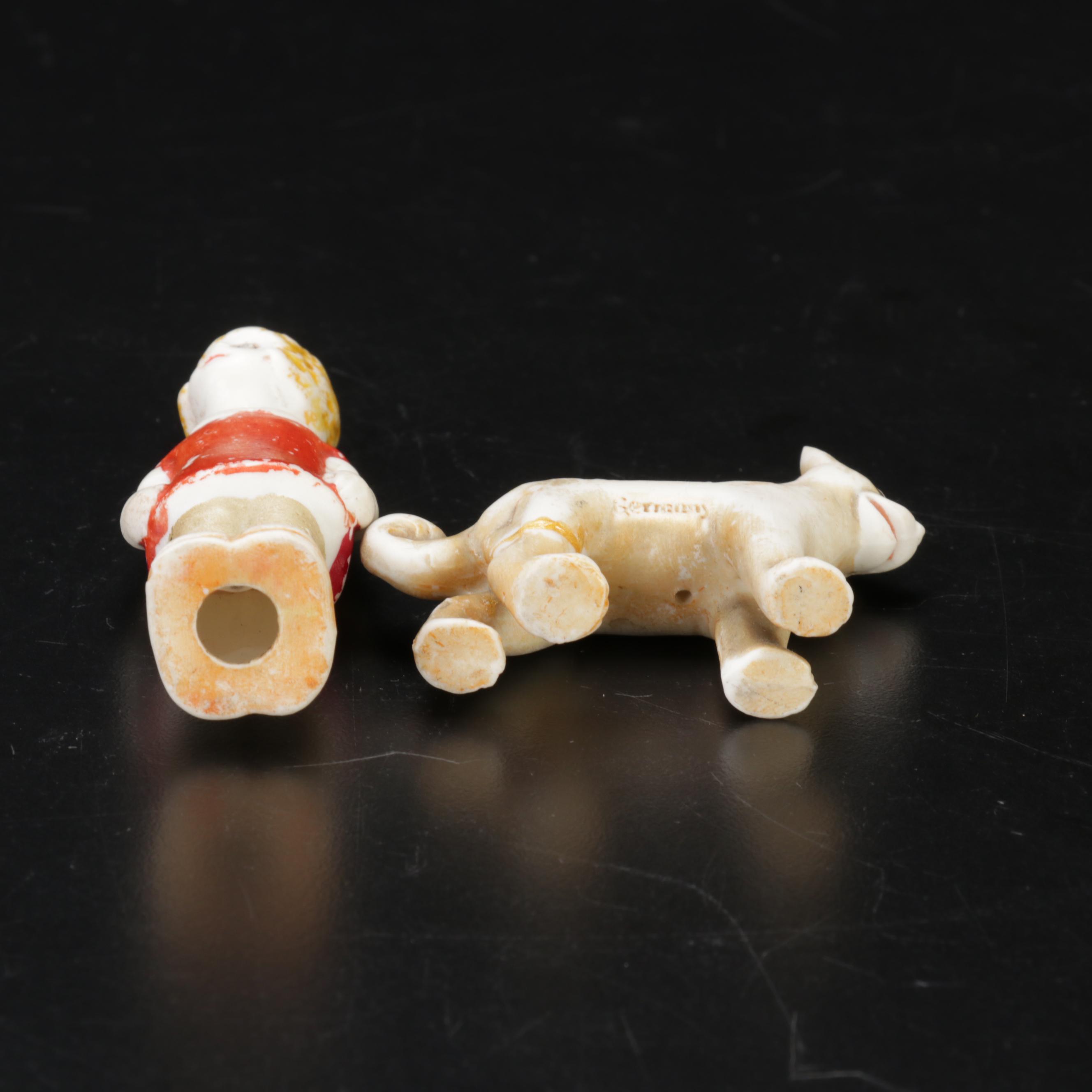 Bisque "Little Orphan Annie" Figures and Glass Candy Boxes, Early 20th Century