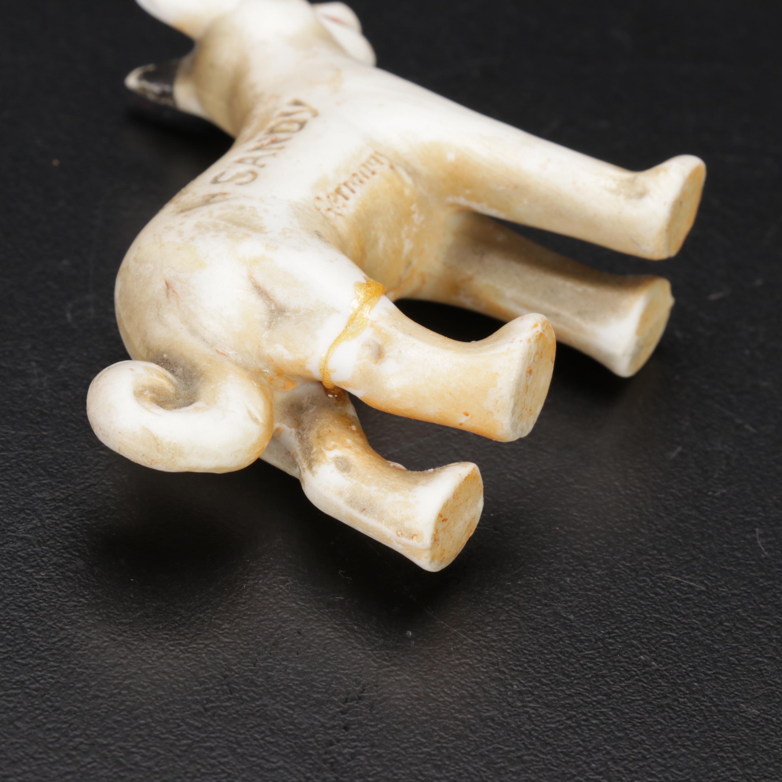 Bisque "Little Orphan Annie" Figures and Glass Candy Boxes, Early 20th Century