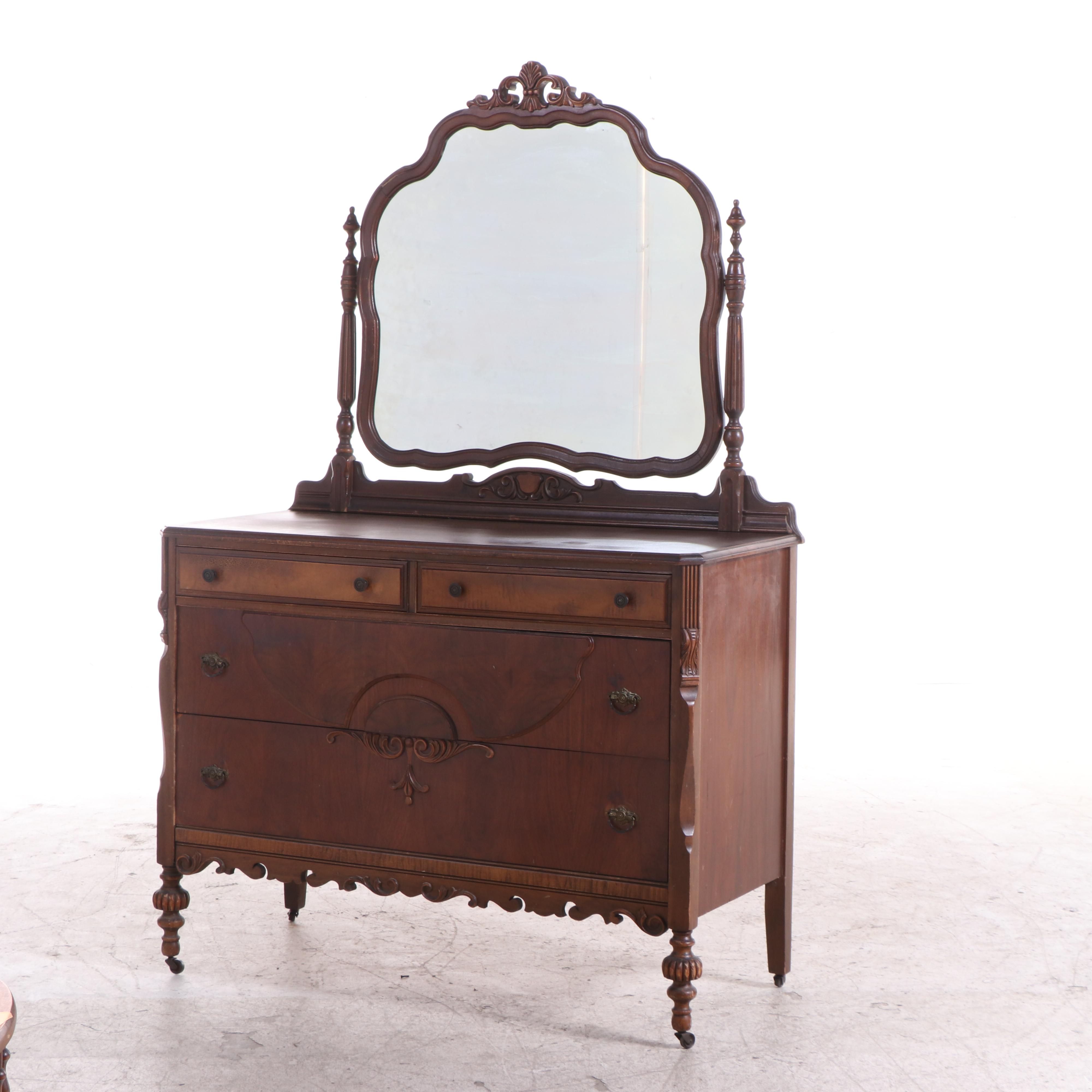 Blanchard-Hamilton Furniture Co. Jacobean Revival Walnut and Maple Bedroom Set