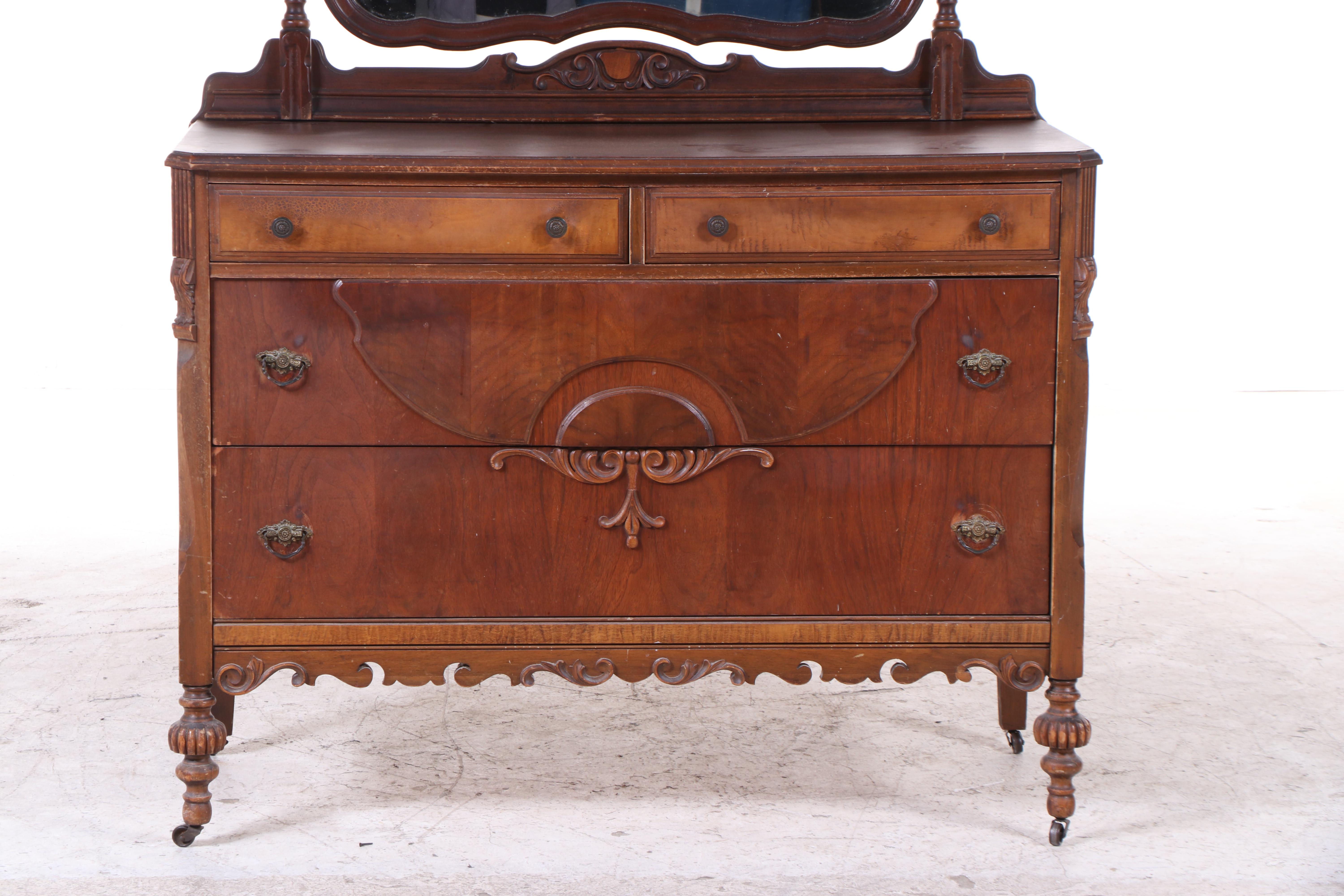 Blanchard-Hamilton Furniture Co. Jacobean Revival Walnut and Maple Bedroom Set