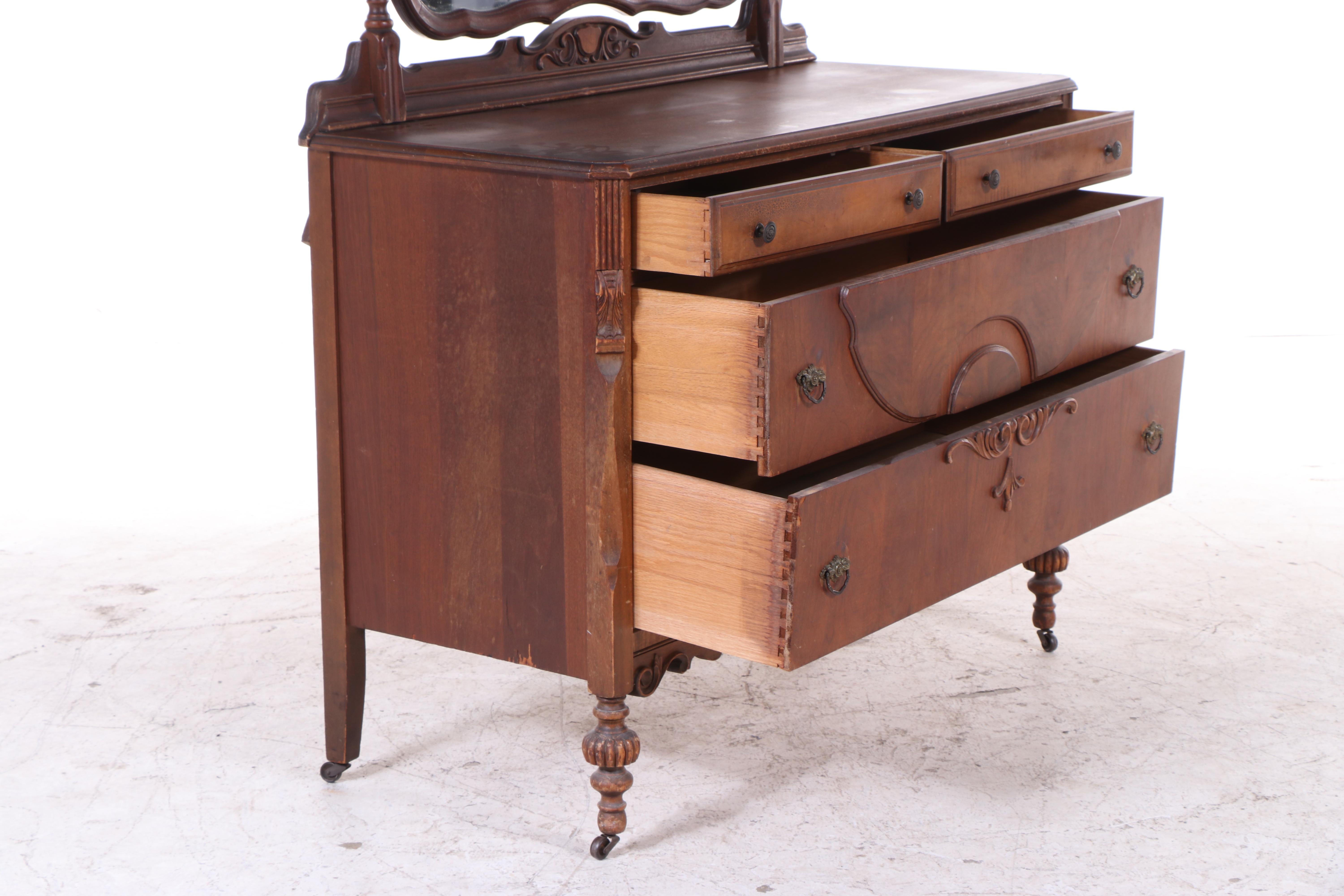 Blanchard-Hamilton Furniture Co. Jacobean Revival Walnut and Maple Bedroom Set
