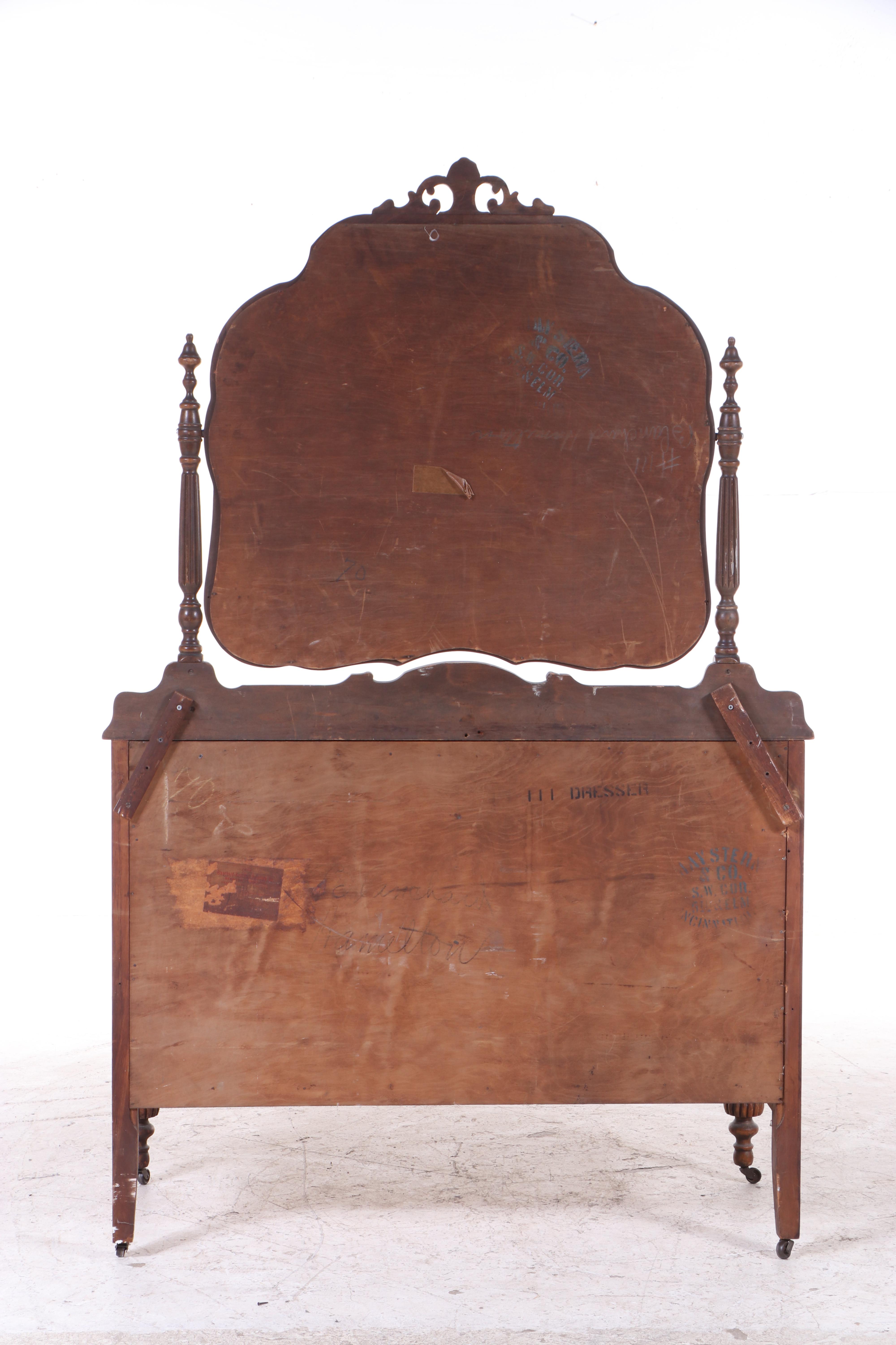 Blanchard-Hamilton Furniture Co. Jacobean Revival Walnut and Maple Bedroom Set