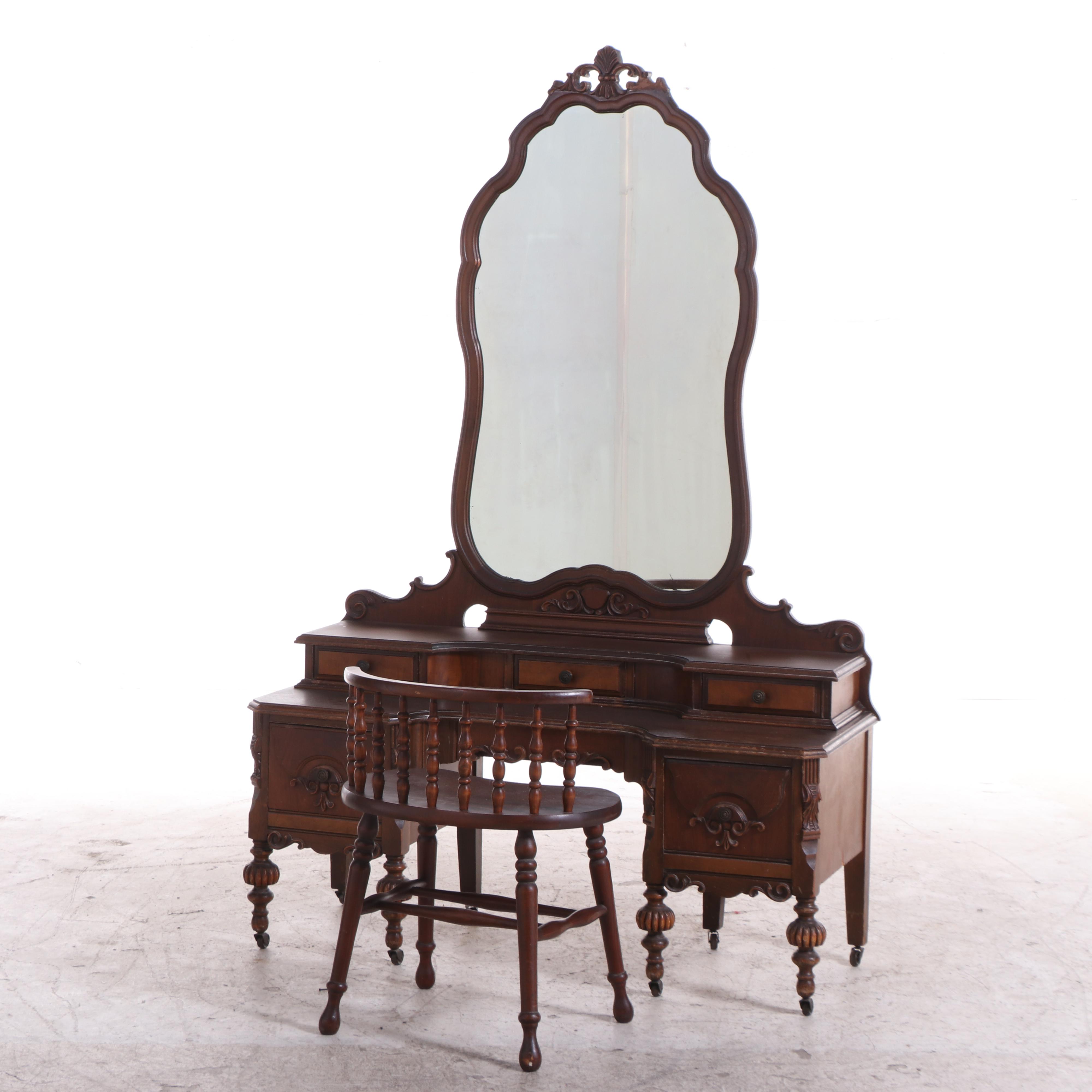 Blanchard-Hamilton Furniture Co. Jacobean Revival Walnut and Maple Bedroom Set