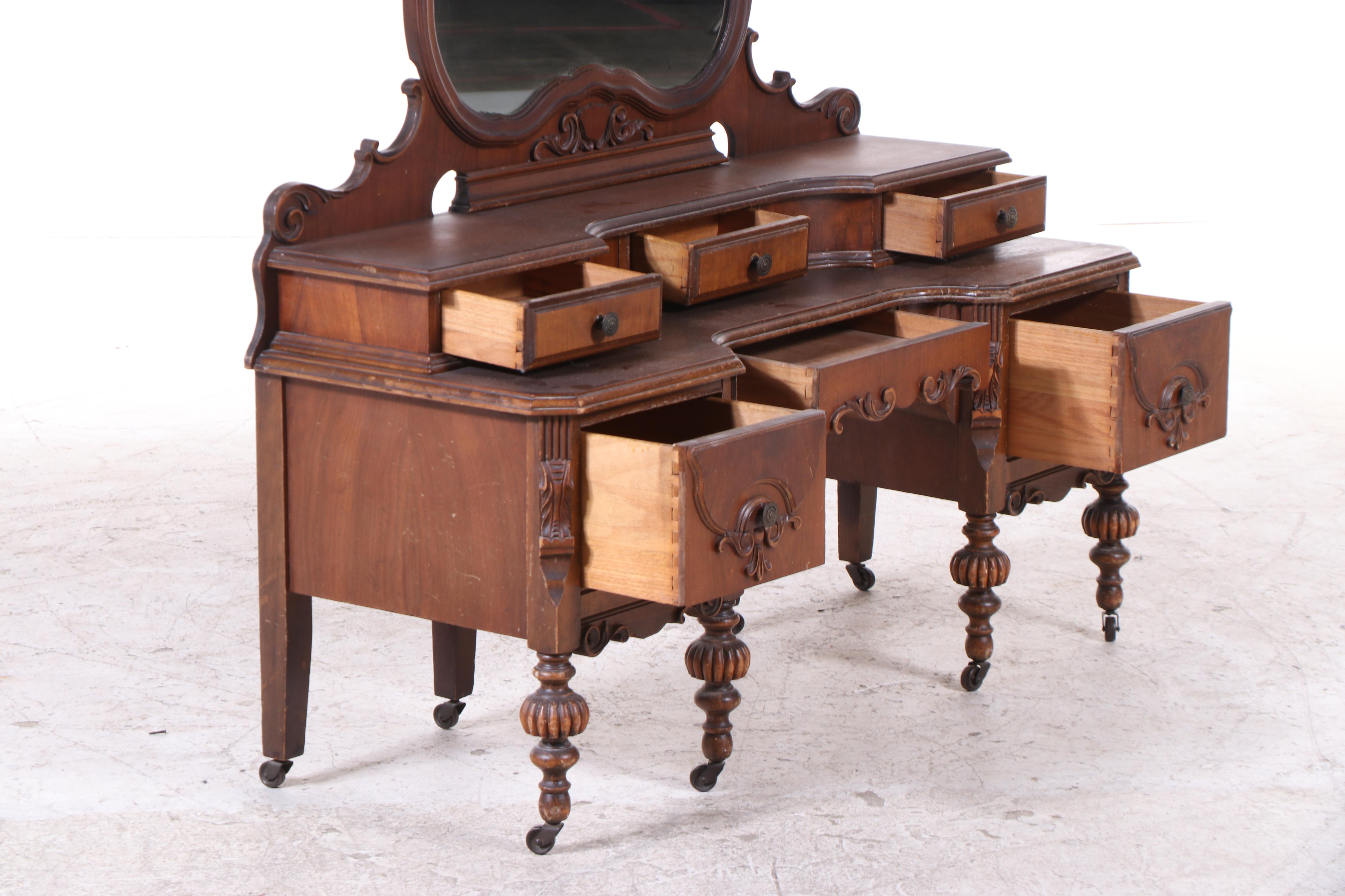 Blanchard-Hamilton Furniture Co. Jacobean Revival Walnut and Maple Bedroom Set