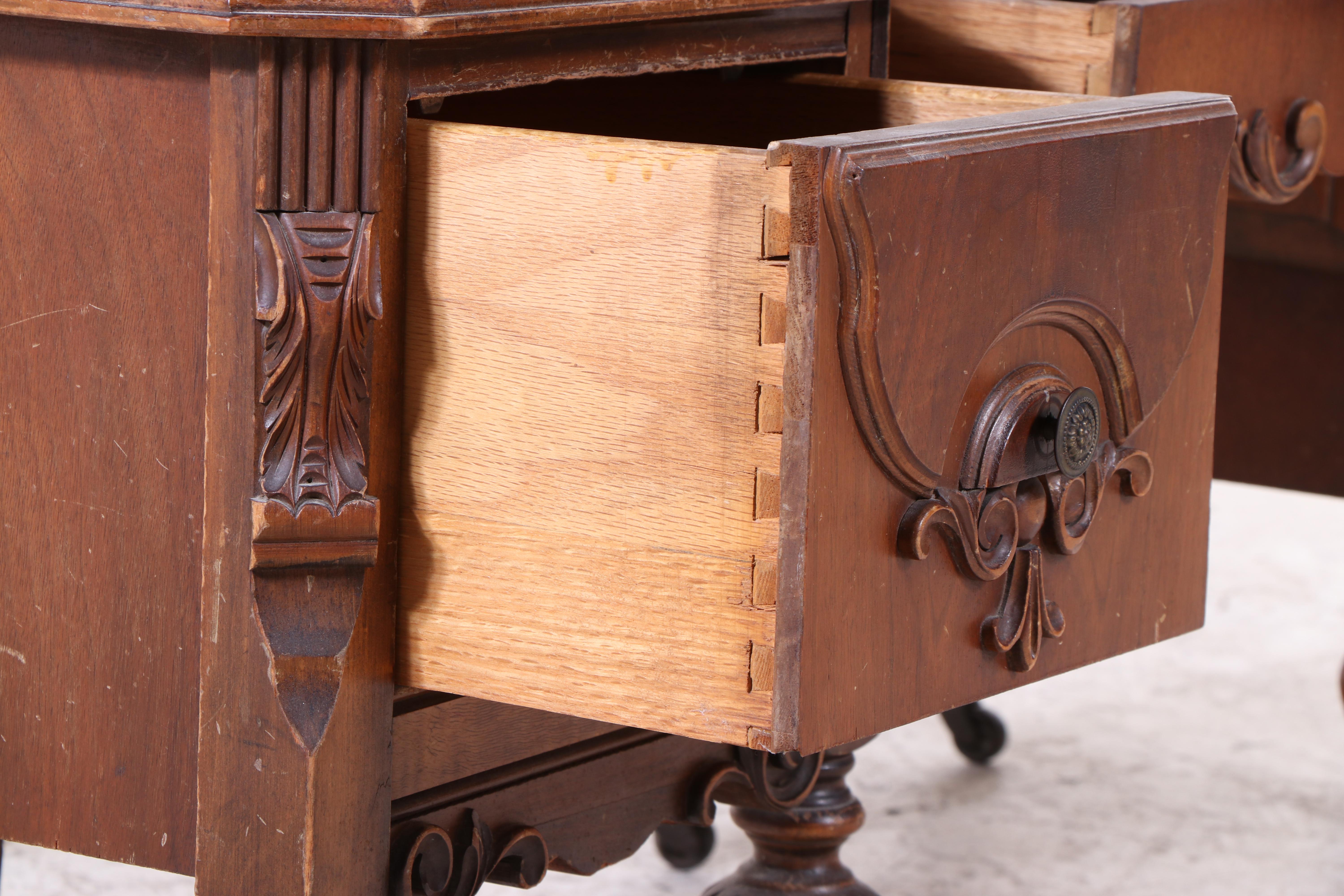 Blanchard-Hamilton Furniture Co. Jacobean Revival Walnut and Maple Bedroom Set